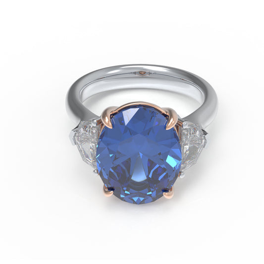 Handmade 3 - Diamond Ring with 2.8CT/4CT Lab - Grown Blue Main Diamond, 9K/14K/18K White Gold, Ideal for Proposal, Wedding, Anniversary
