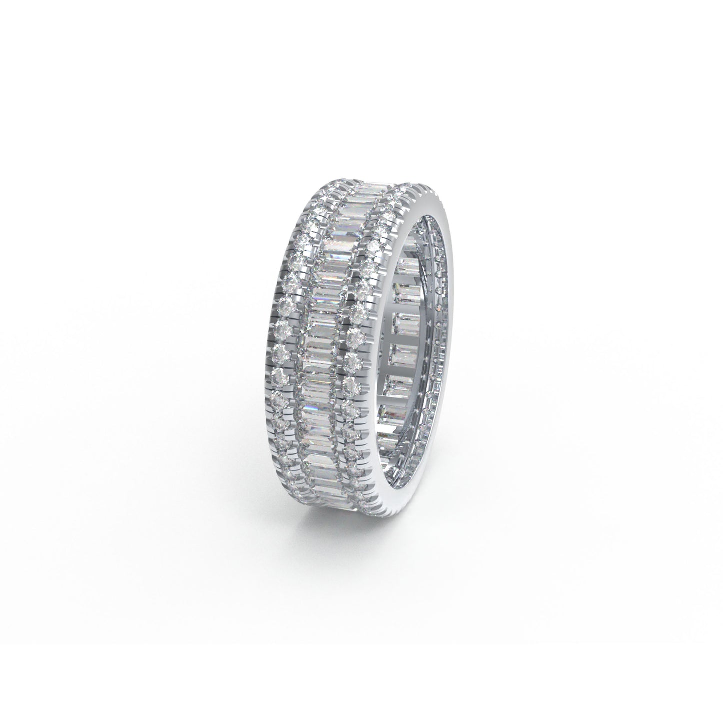 925 Silver Eternity Ring – 96 Round & 45 Baguette Moissanite – Engagement Wedding Band