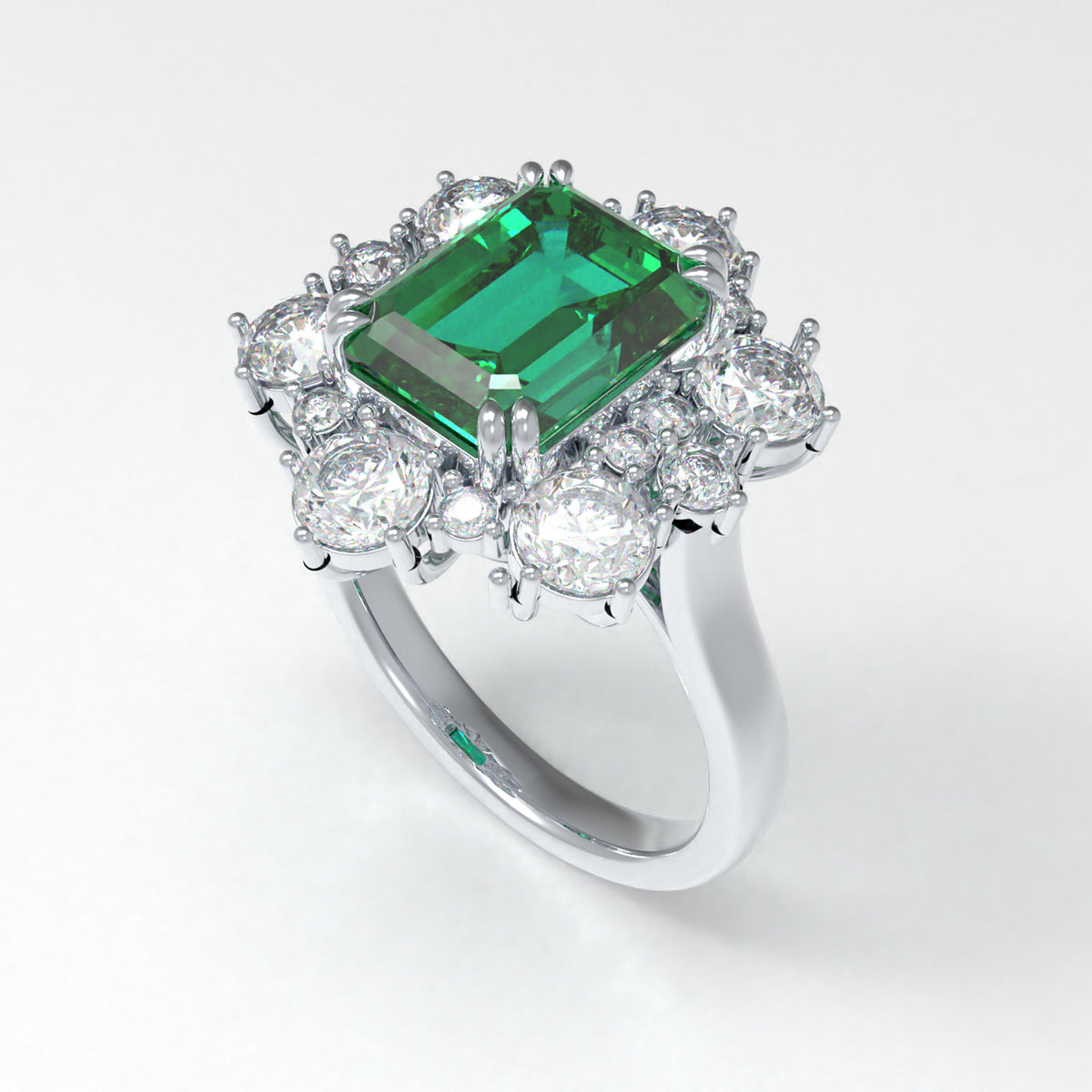 2CT Emerald-Cut Lab-Grown Diamond Halo Engagement Ring in White Gold or Platinum