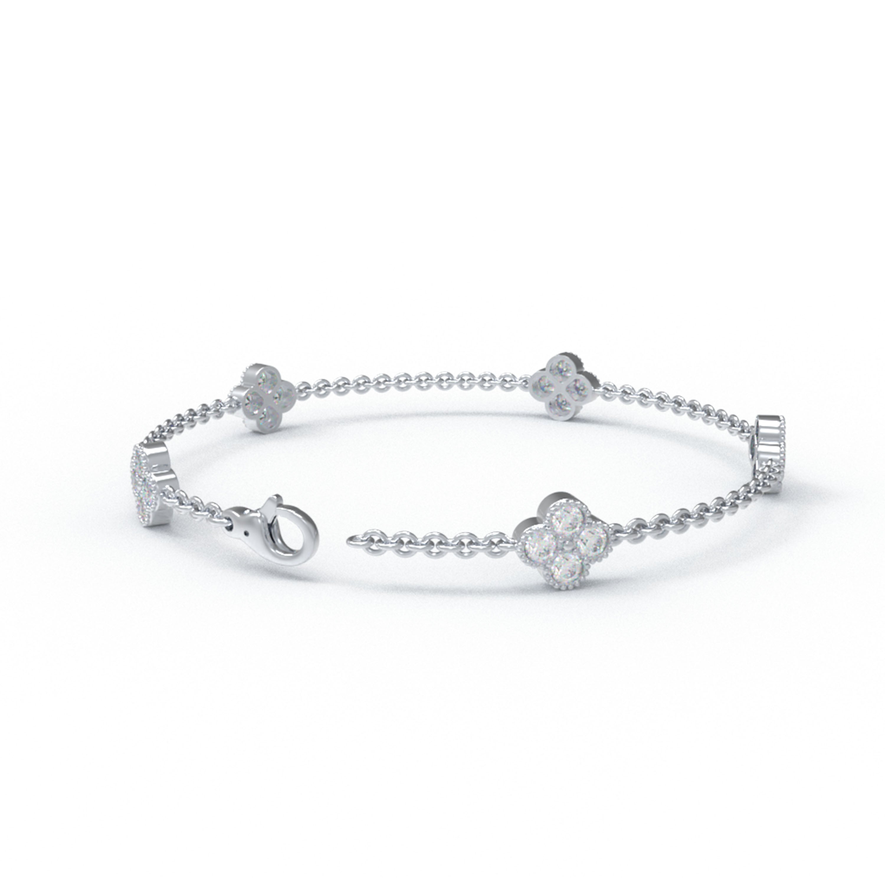 925 Sterling Silver Four Leaf Clover Lucky Bracelet with 20 Moissanite Stones - Adjustable Women's Bracelet for Daily Wear, Ideal Gift for Mother's Day, Women's Day, New Year, Birthday, Anniversary