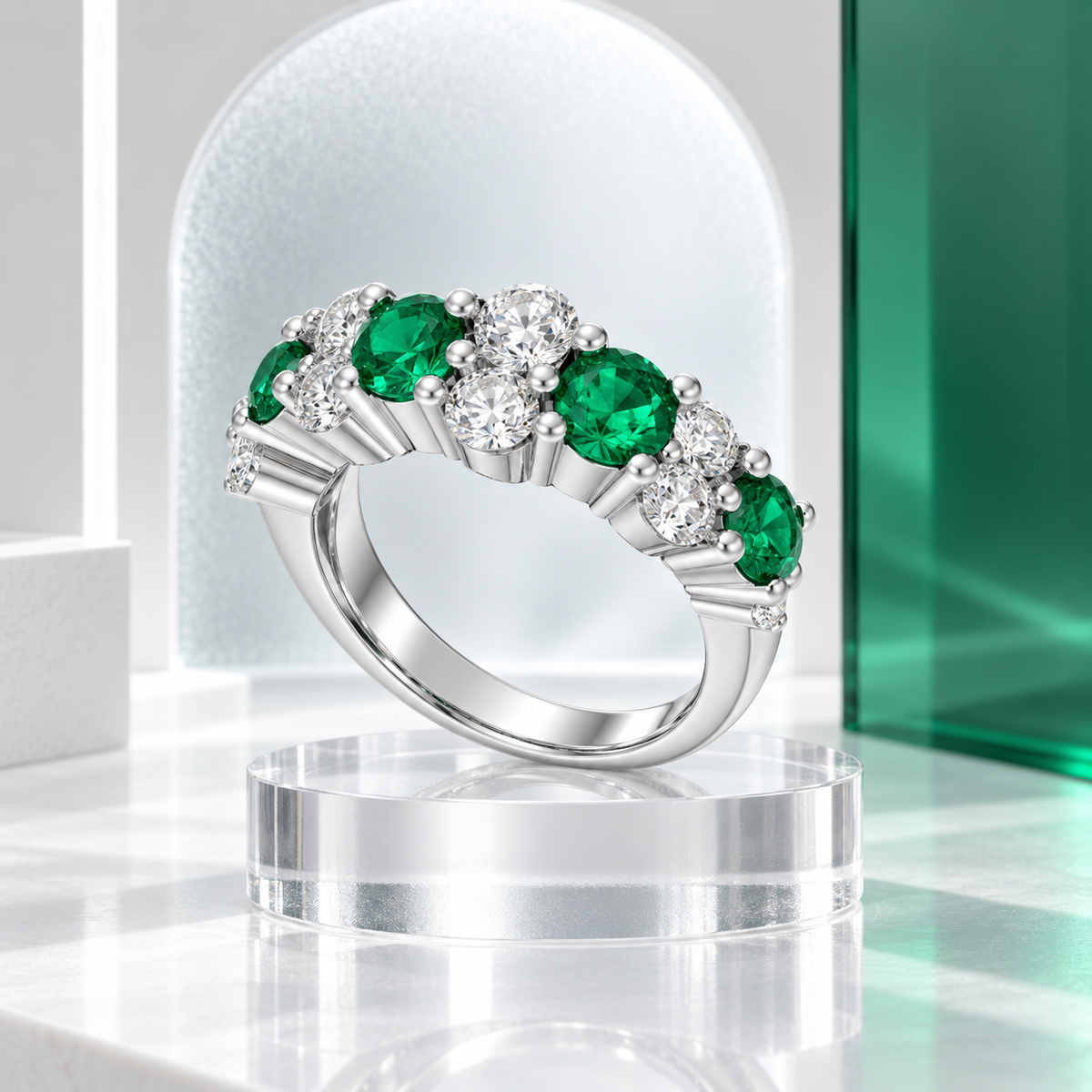 Verdant Constellation Lab-Grown Emerald & Diamond Cluster Ring