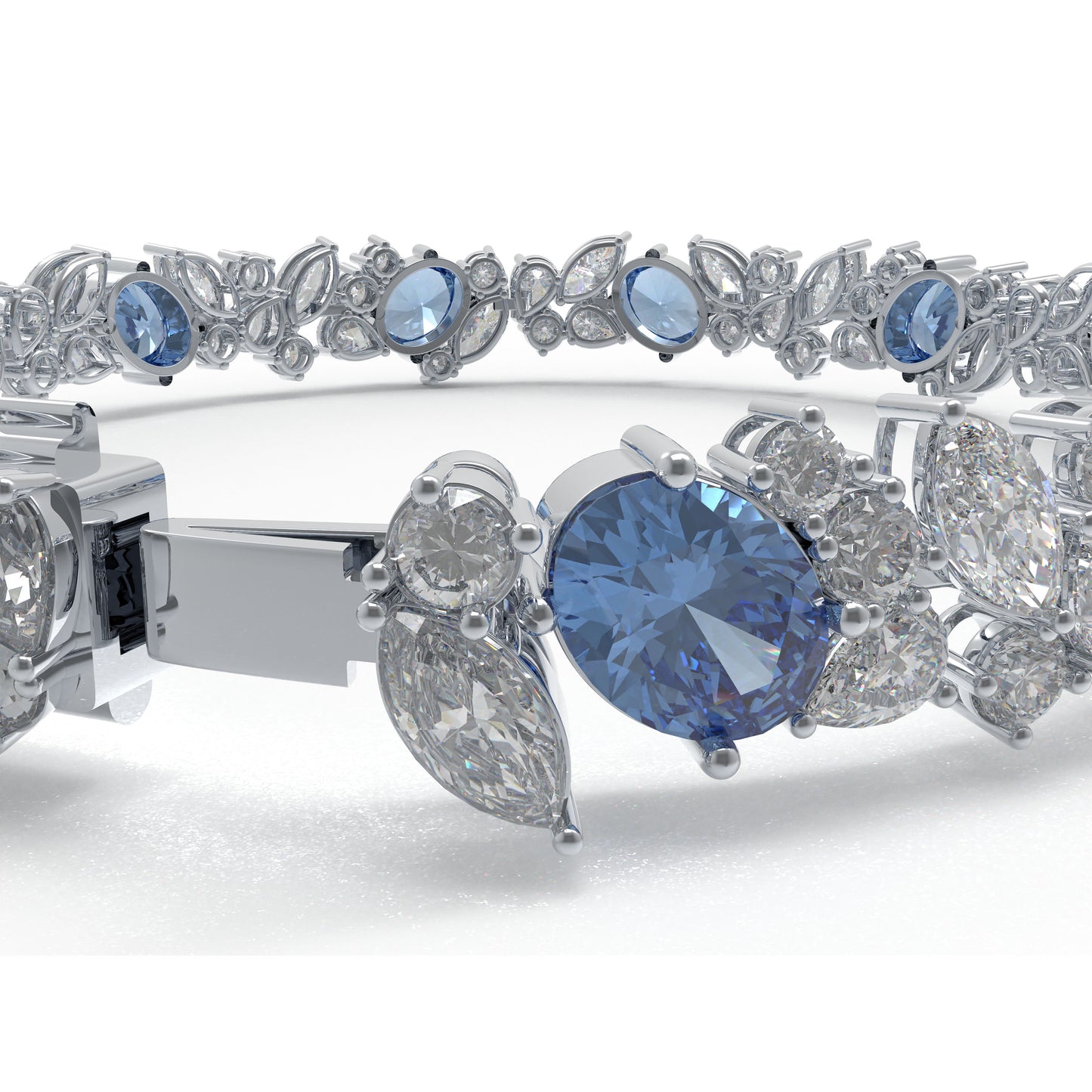 925 Sterling Silver Marquise Bracelet – 11 Lab-Created Marquise Sapphires & 33 Pear Moissanite, 10ct/12ct/15ct Total Carat, Luxury Jewelry Gift for Wife, Mother, Sister