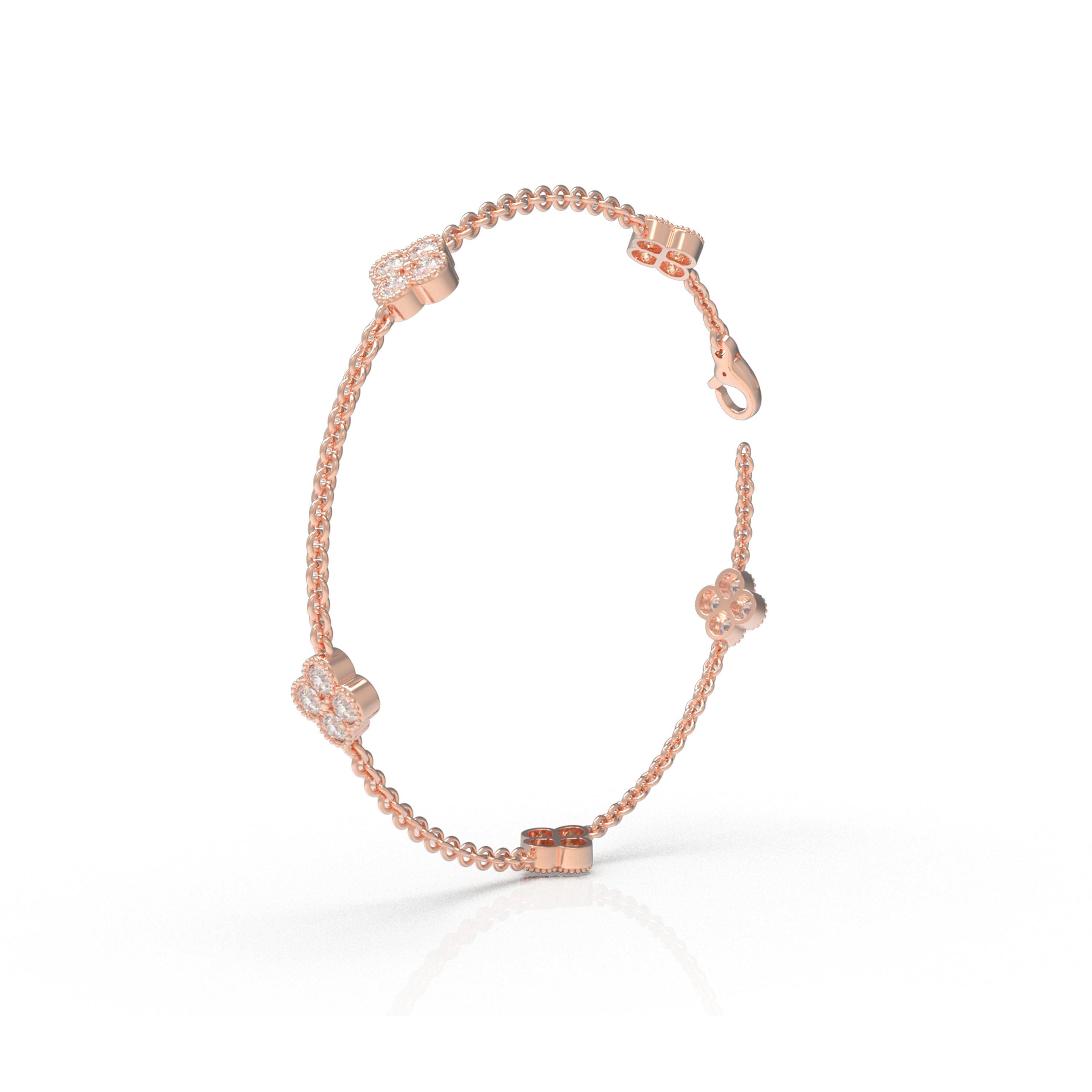 Handmade Four - Leaf Clover Bracelet with Lab - Grown Diamonds (VVS1 - VVS2 Clarity) in 9K/14K/18K Rose Gold