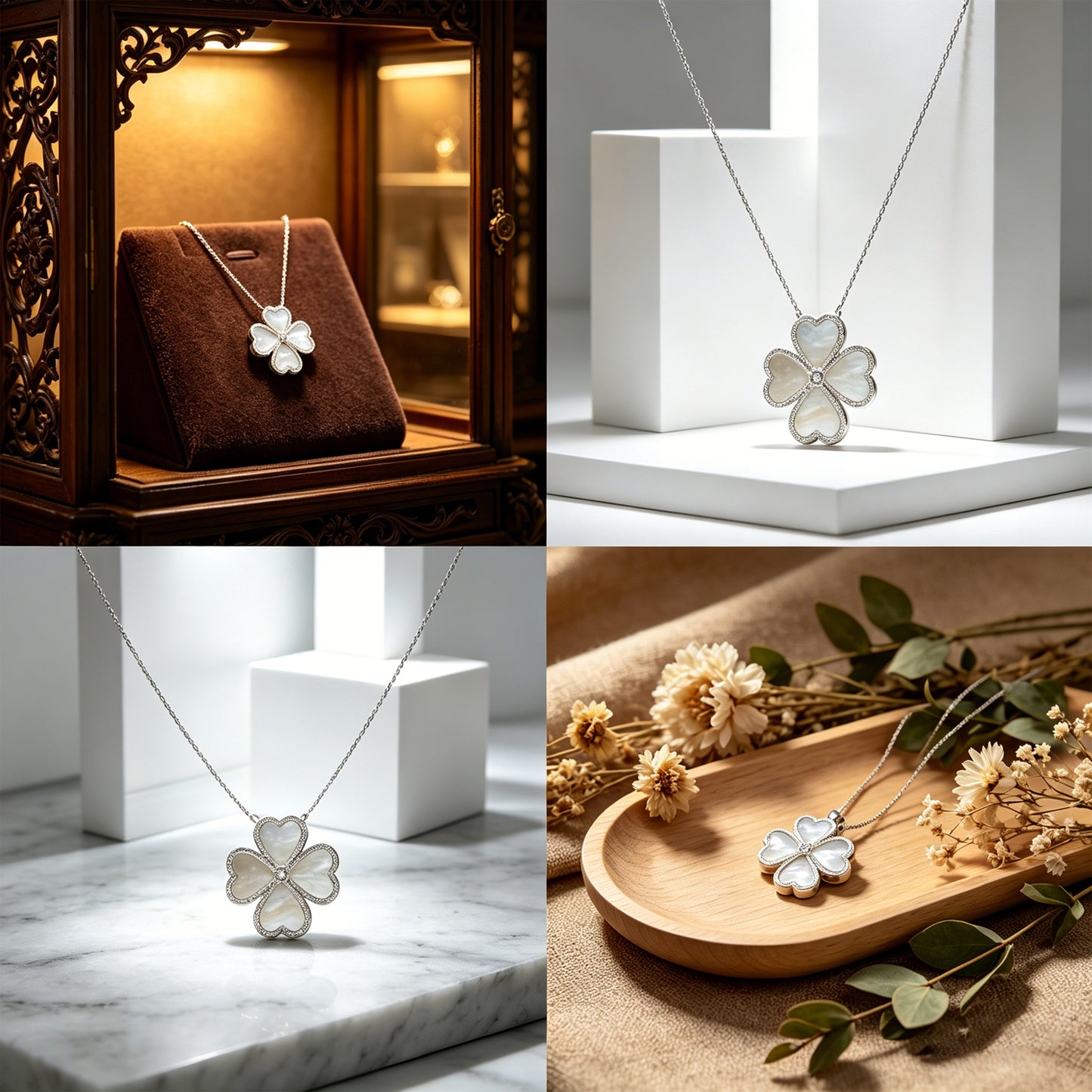 Heart Pendant Necklace, 0.5CT Lab Grown Moissanite with Natural Mother of Pearl, Sterling Silver & Gold Plated Handmade Jewelry