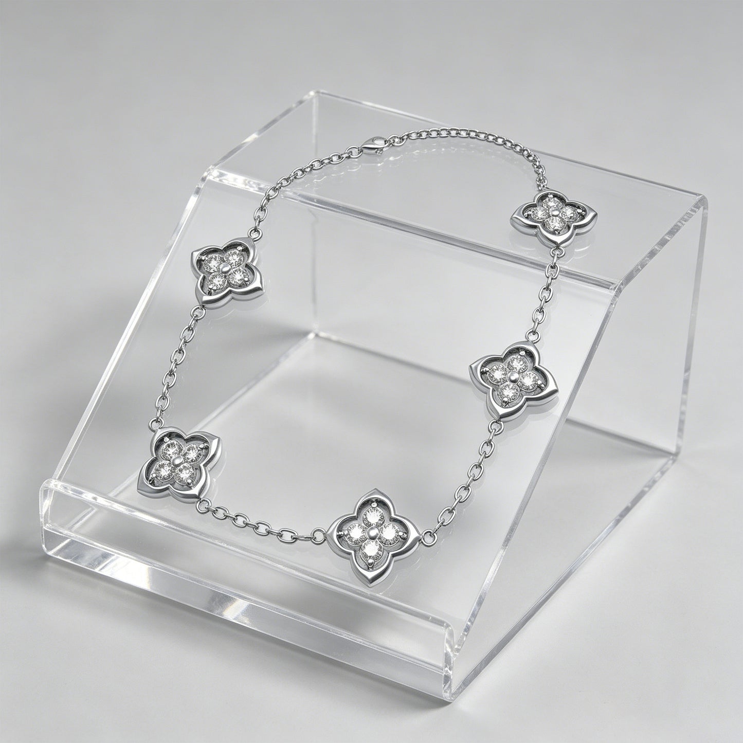 925 Silver Moissanite Four Leaf Clover Bracelet, Women Holiday Gift