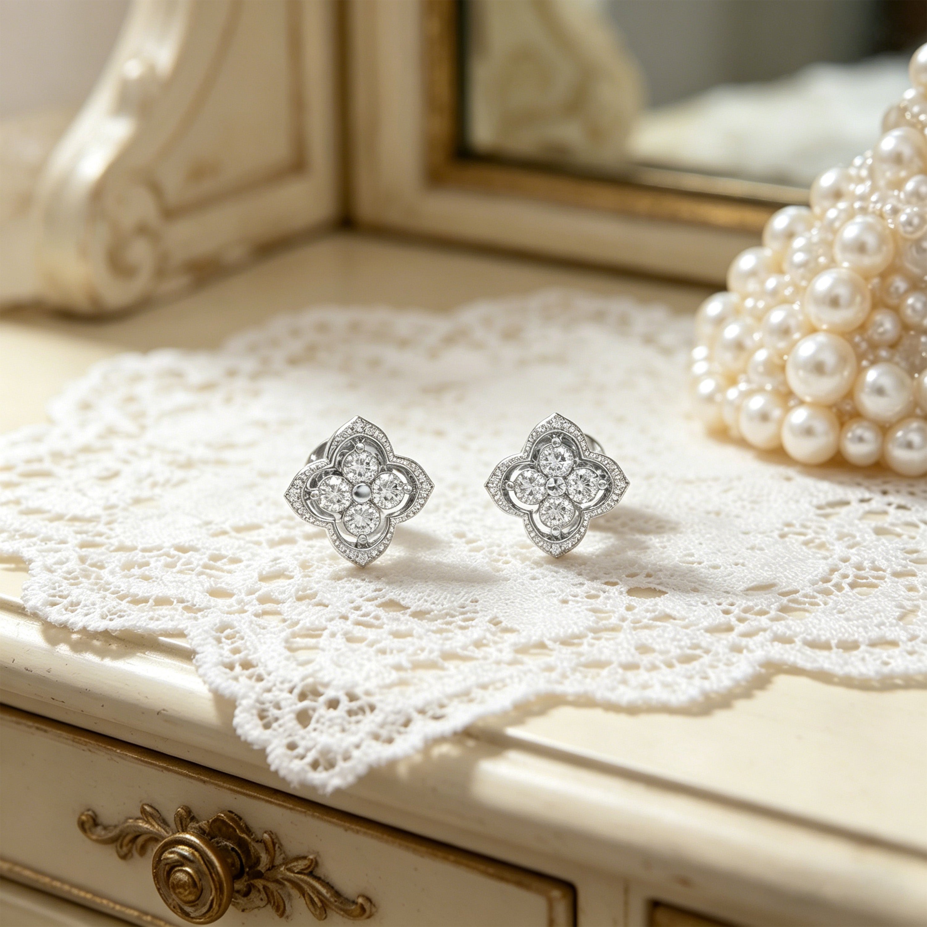 925 Sterling Silver Song Dynasty Inspired Moissanite Stud Earrings, 0.4 CTW, 8 Lab-Created Moissanites for Women
