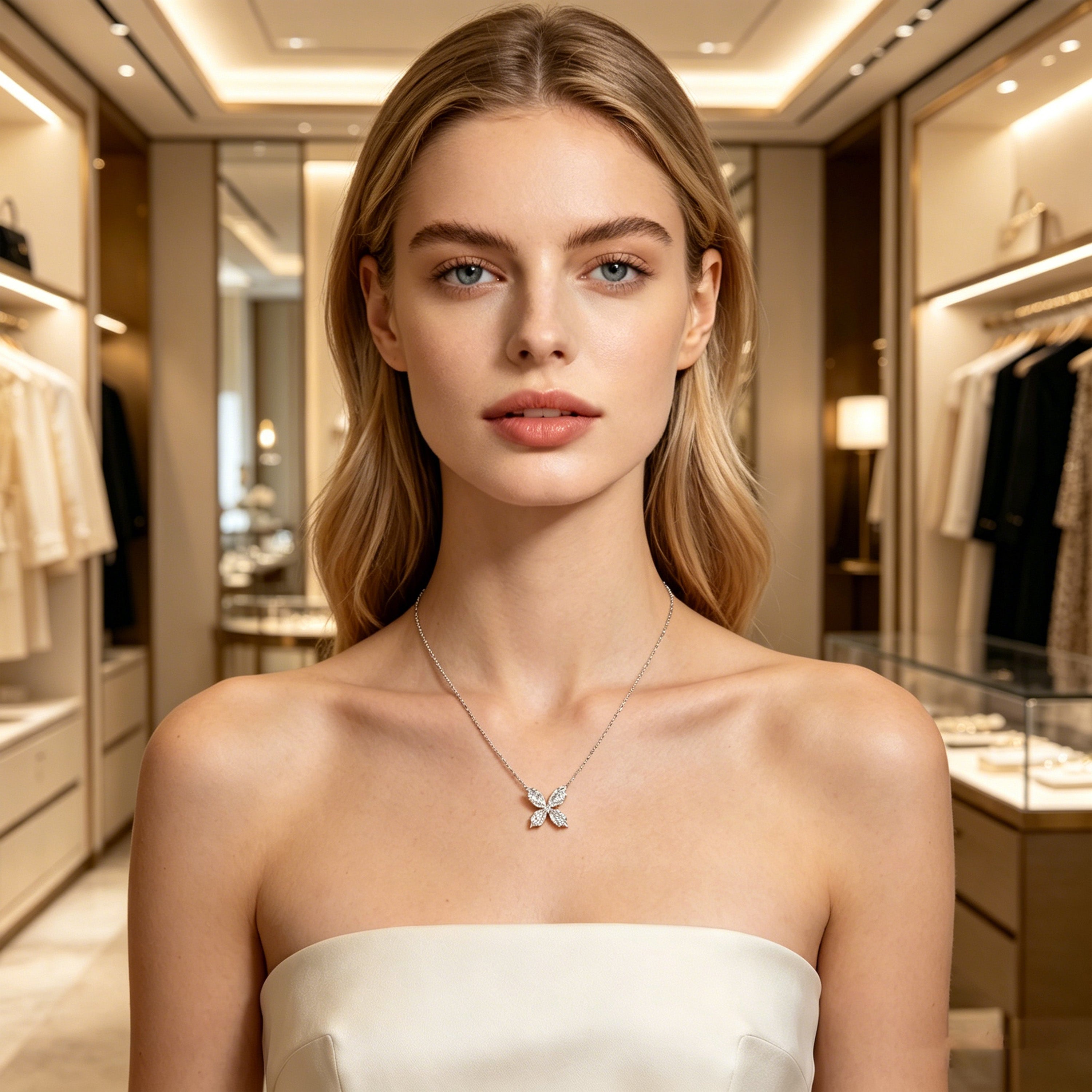 1.35 CTW Marquise Lab Diamond Clover Necklace, 10K/14K White Gold/Platinum for Women
