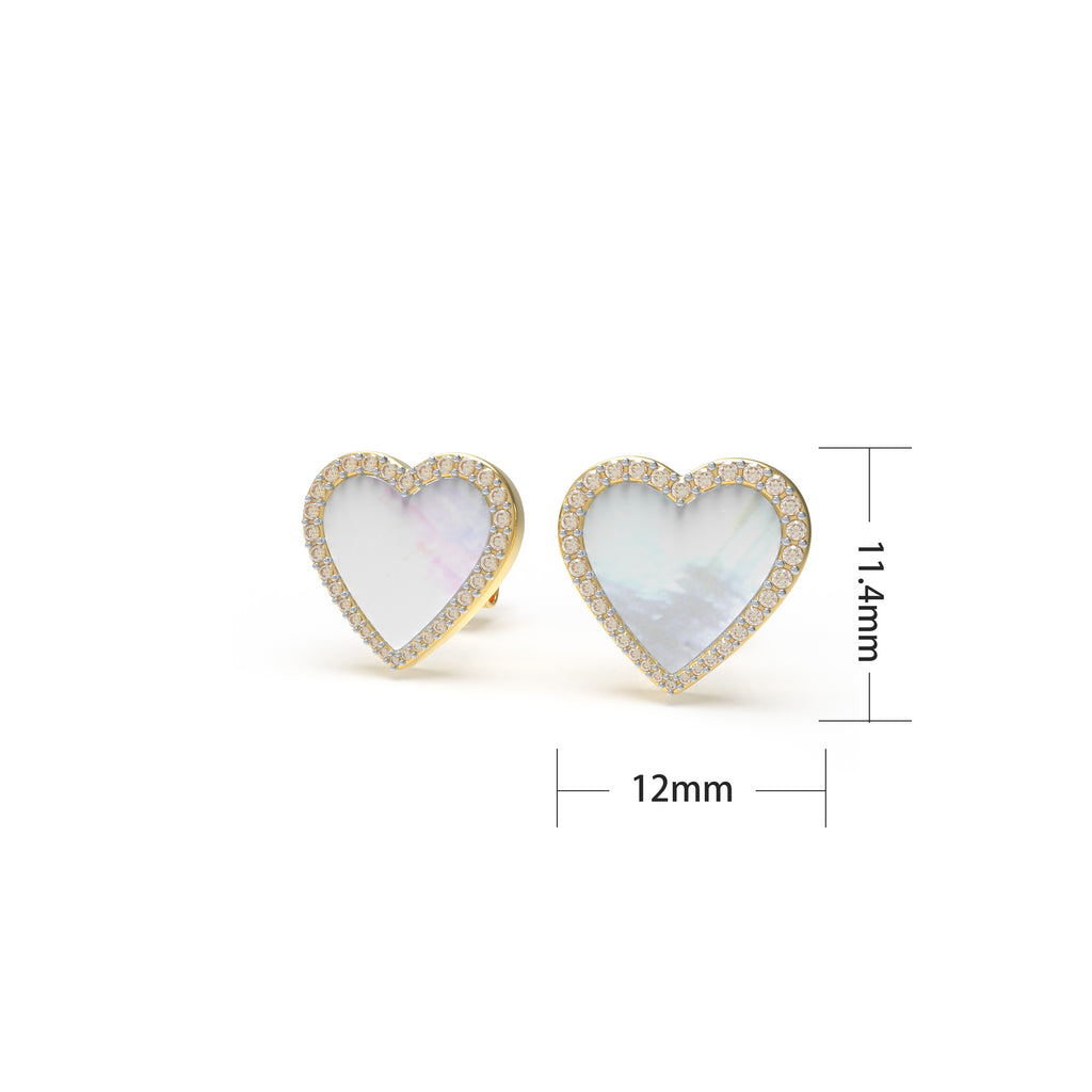Lumina Heart Mother-of-Pearl Diamond Stud Earrings