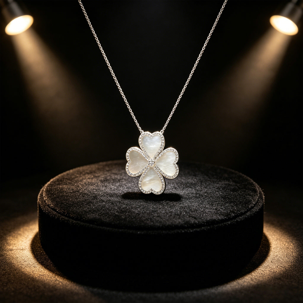 Mother-of-Pearl Heart Clover Lab-Grown Diamond Necklace â€?0.50 CTW
