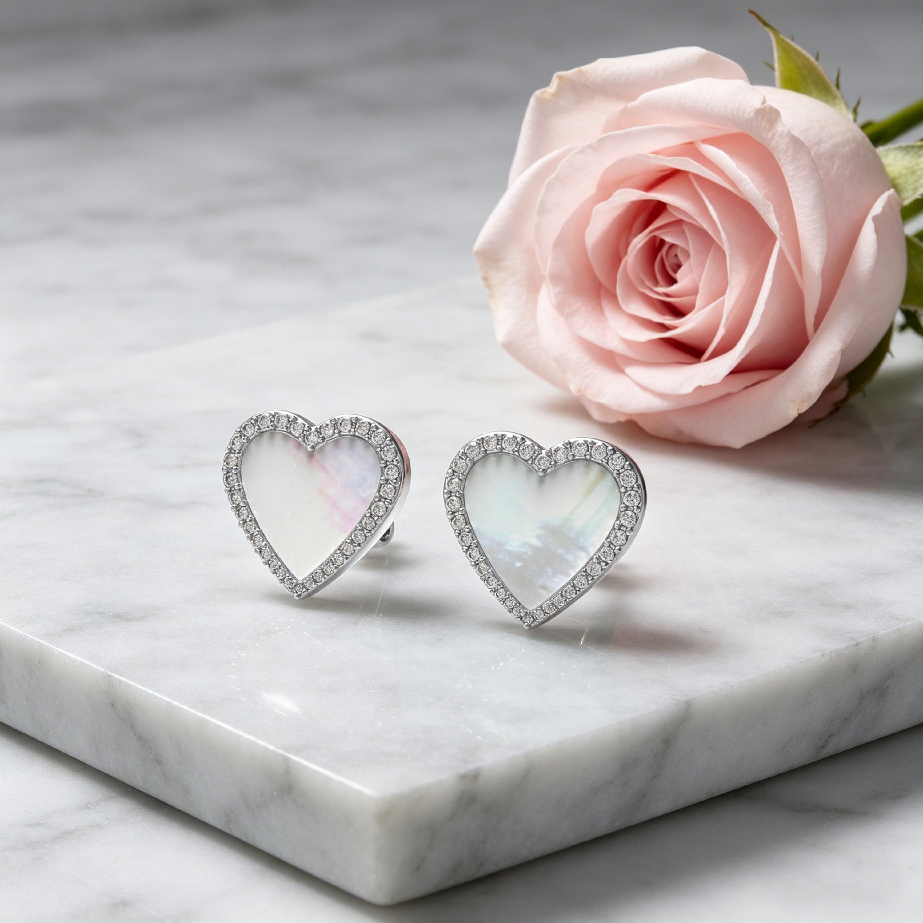 Lumina Heart Mother-of-Pearl Diamond Earrings