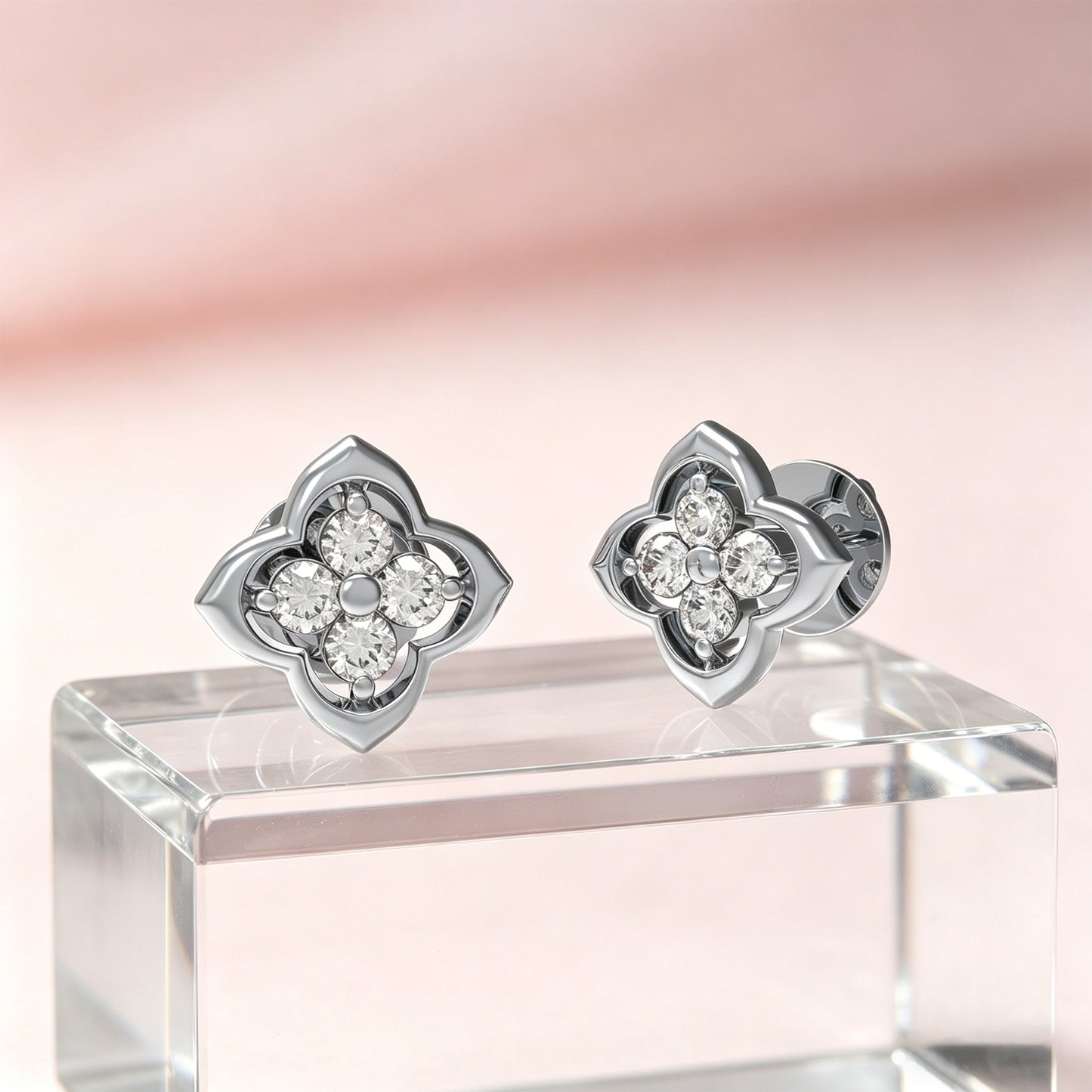 925 Sterling Silver Song Dynasty Inspired Moissanite Stud Earrings, 0.4 CTW, 8 Lab-Created Moissanites for Women