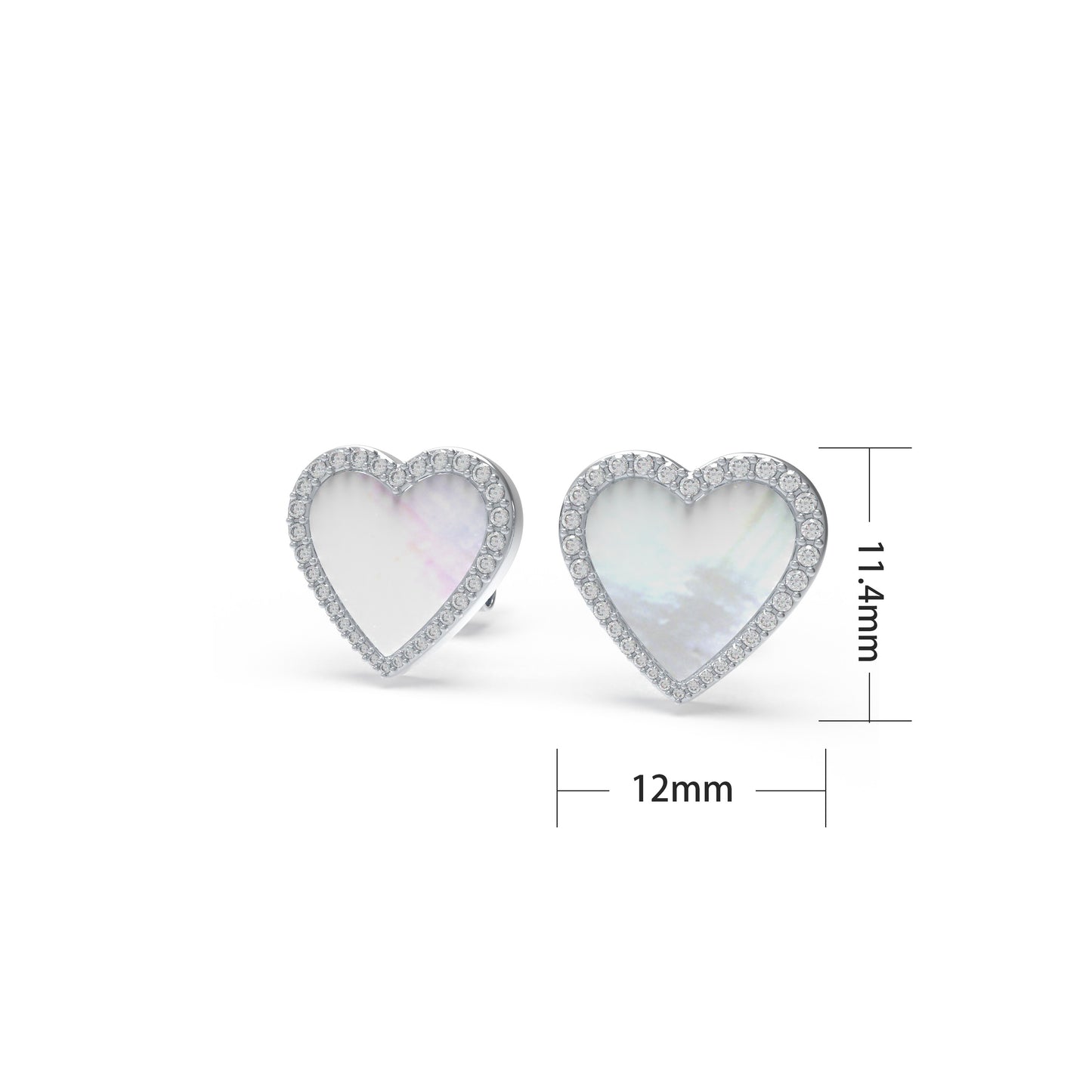 Heart Stud Earrings, 10K/14K White Gold & Platinum Options, Halo Lab Grown Diamond 0.4ct & Mother of Pearl, Hypoallergenic Daily Wear Jewelry Gift for Women