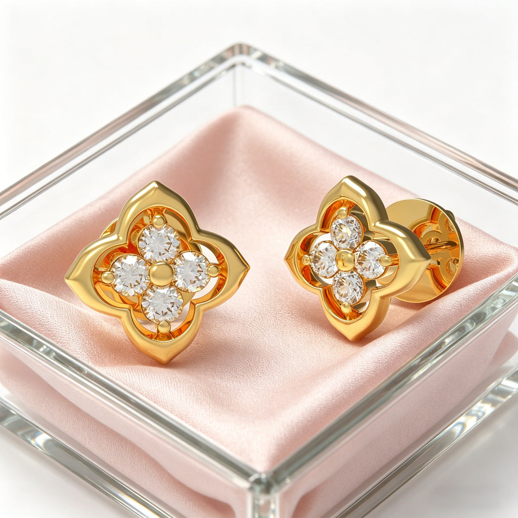 Serene Bloom Yellow Gold Clover Diamond Stud Earrings