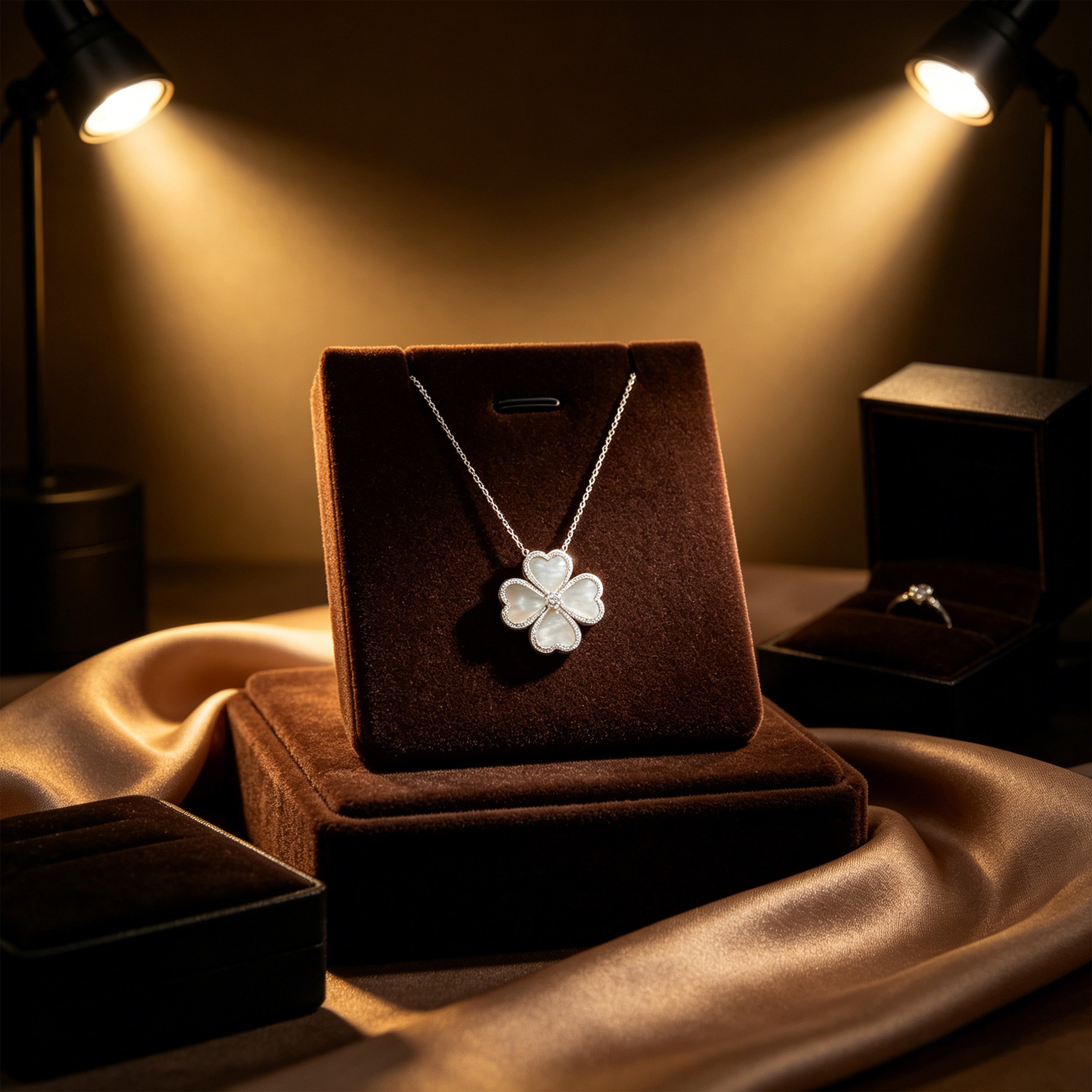 Mother-of-Pearl Heart Clover Moissanite Necklace – 0.50 CTW