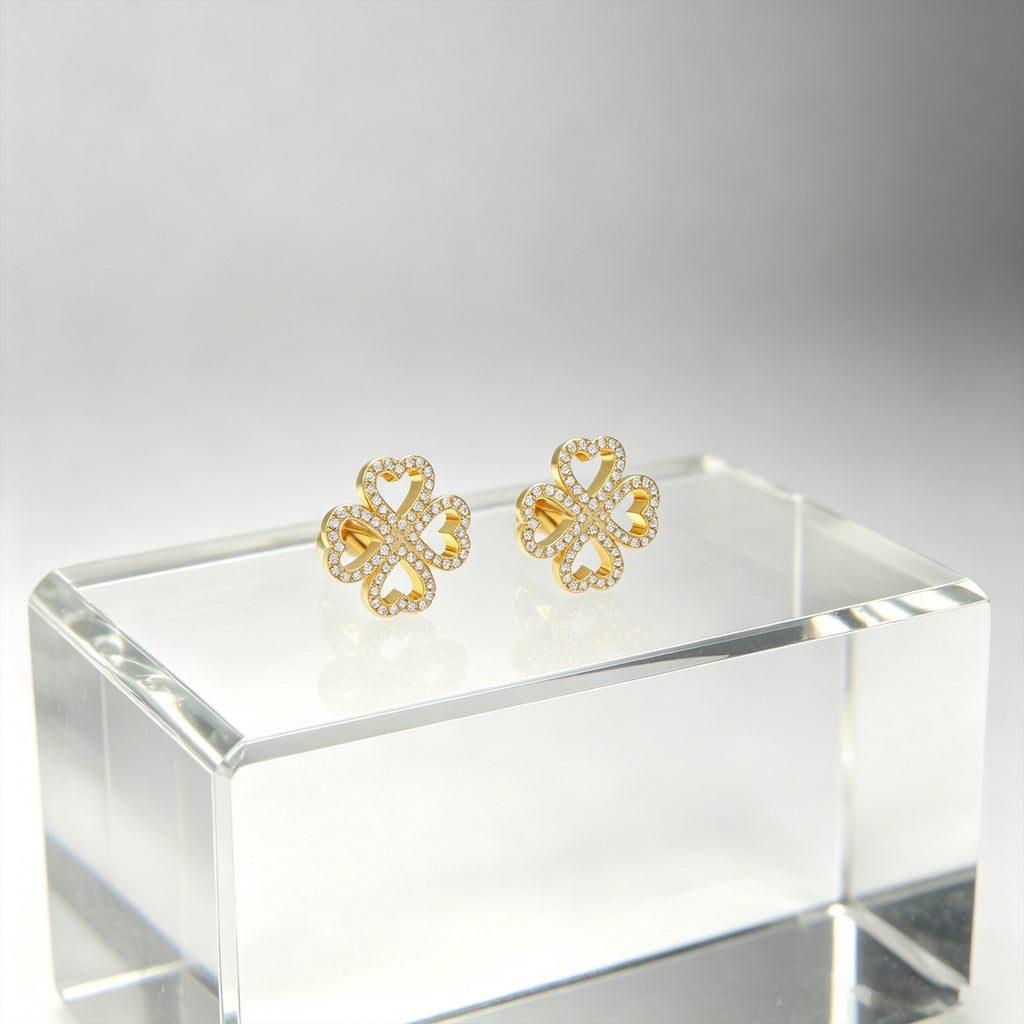 Lucky Hearts Clover Lab-Grown Diamond Stud Earrings in Yellow Gold