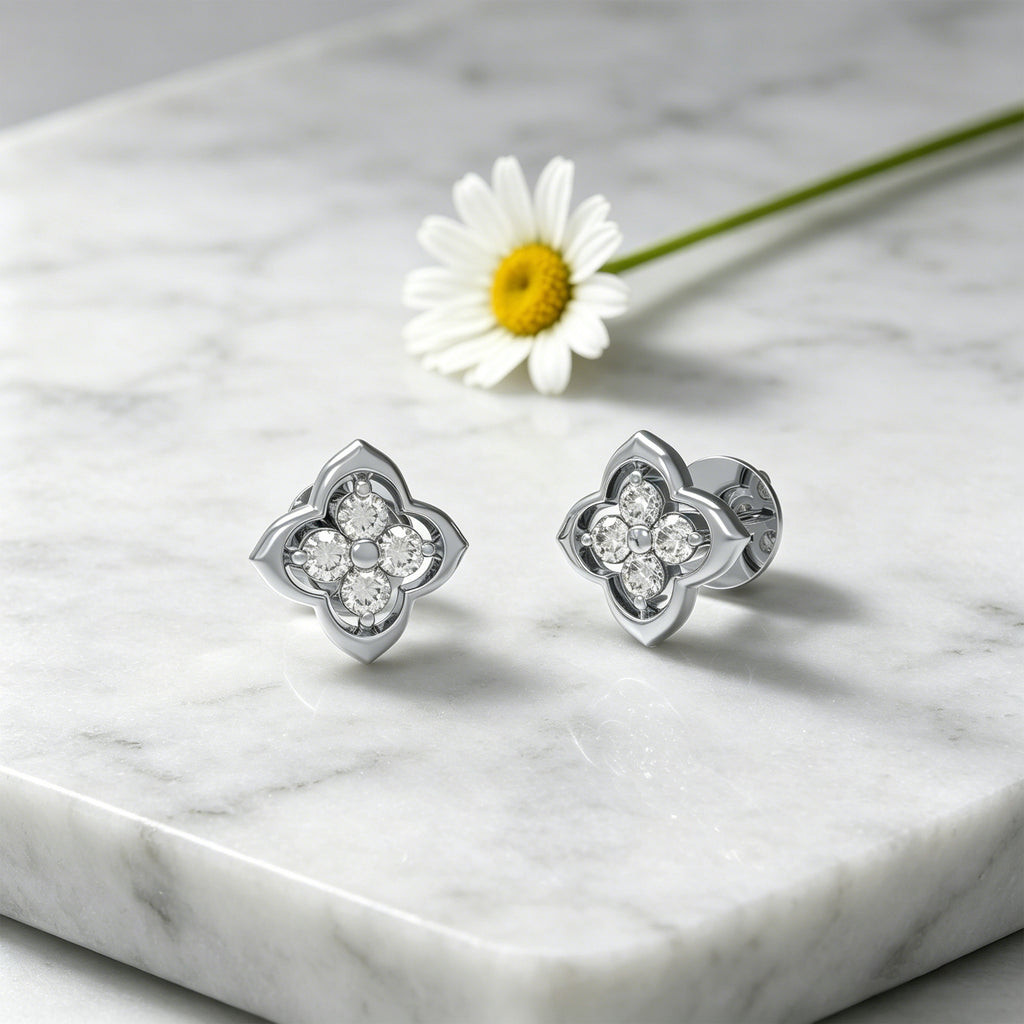 Serene Bloom Clover Moissanite Stud Earrings