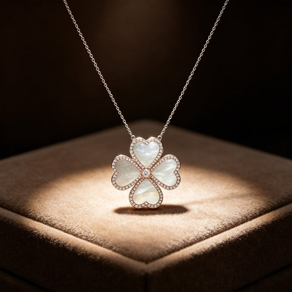 Mother-of-Pearl Heart Clover Lab-Grown Diamond Necklace - 0.50 CT
