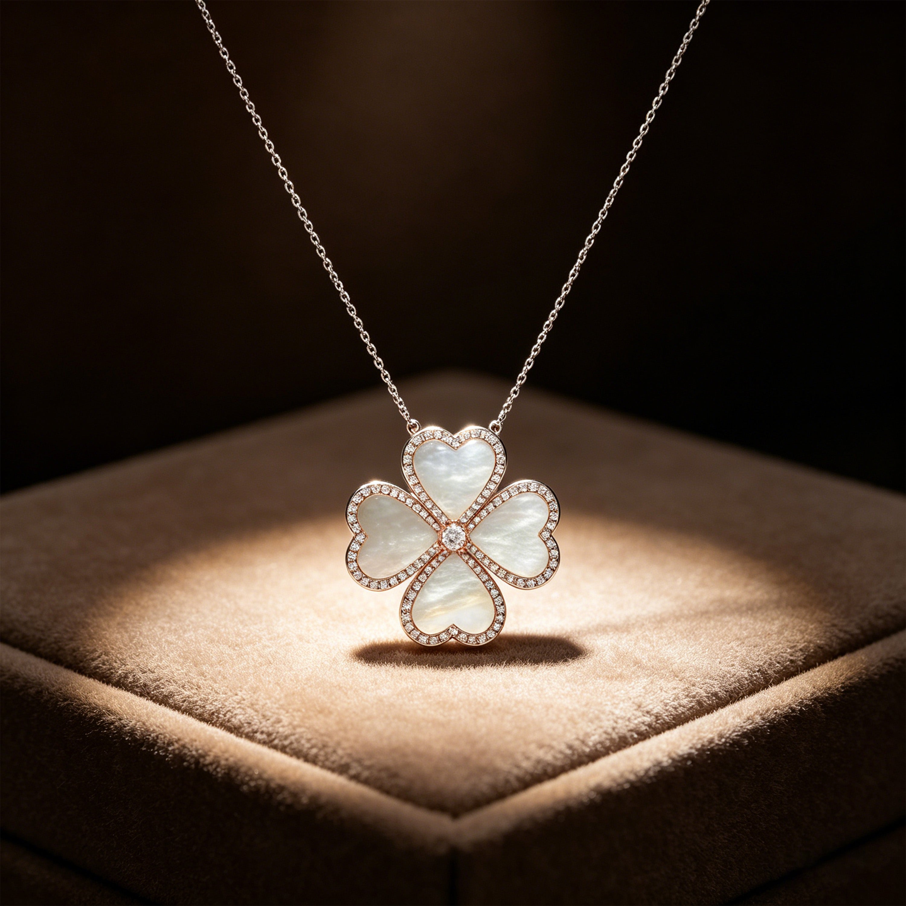 Mother-of-Pearl Heart Clover Lab-Grown Diamond Necklace - 0.50 CT