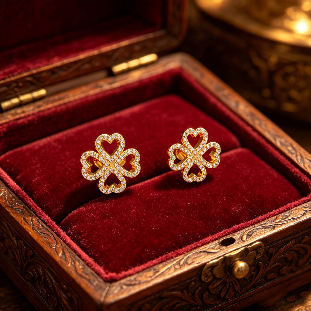 Lucky Hearts Clover Lab-Grown Diamond Stud Earrings in Yellow Gold