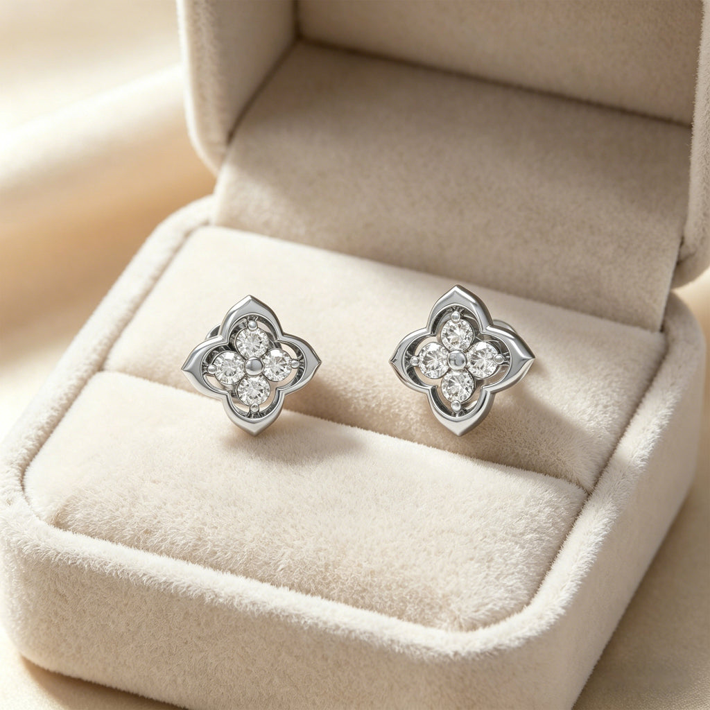 Serene Bloom Clover Moissanite Stud Earrings