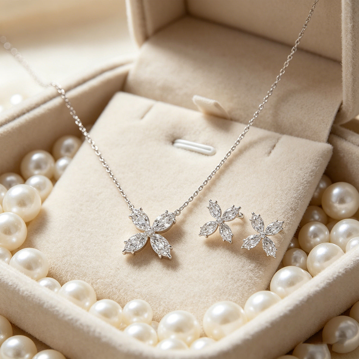 Serene Bloom Marquise Lab-Grown Diamond Clover Necklace â€?1.35 CTW