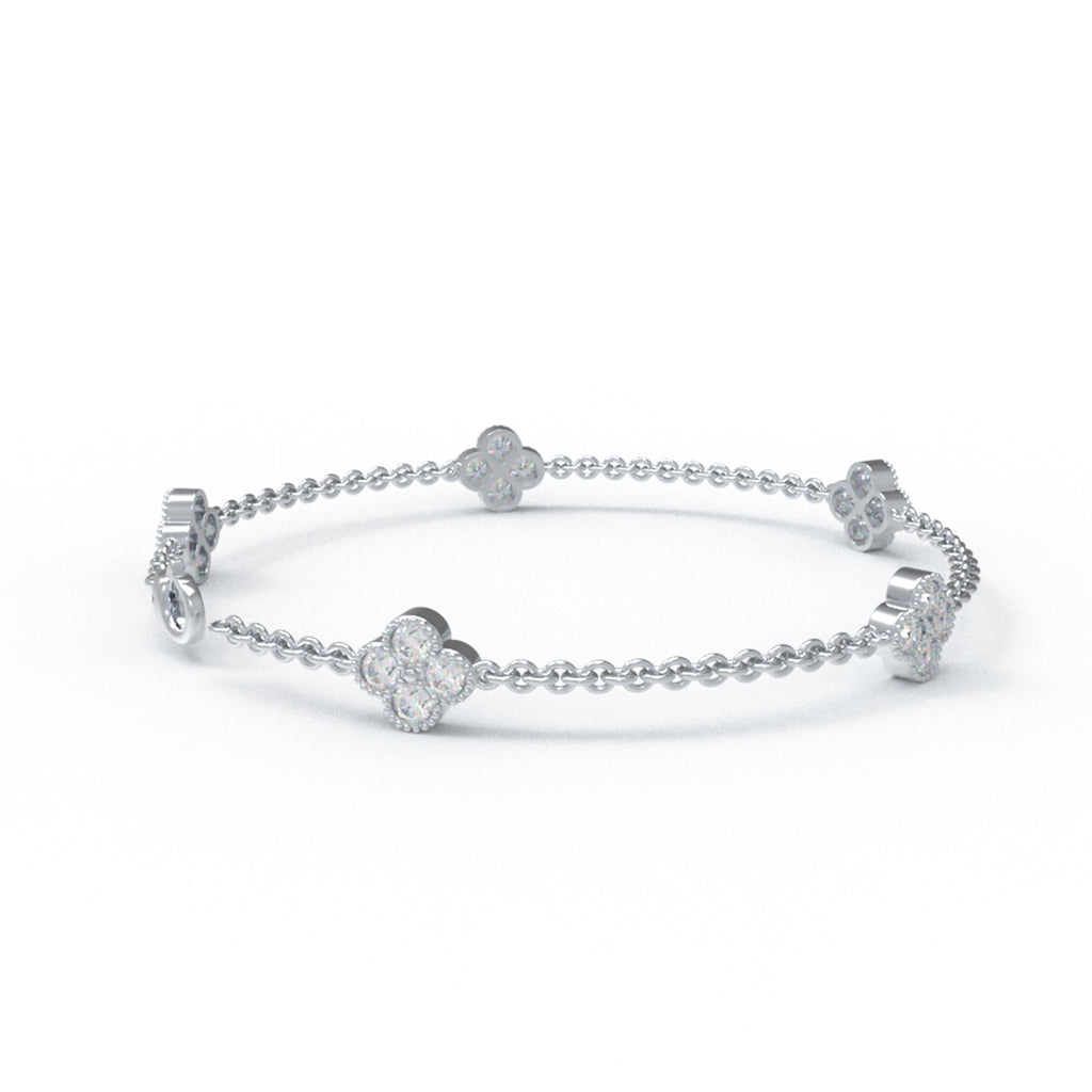 ELVORIQUE Four-Leaf Clover Moissanite Bracelet in 925 Sterling Silver