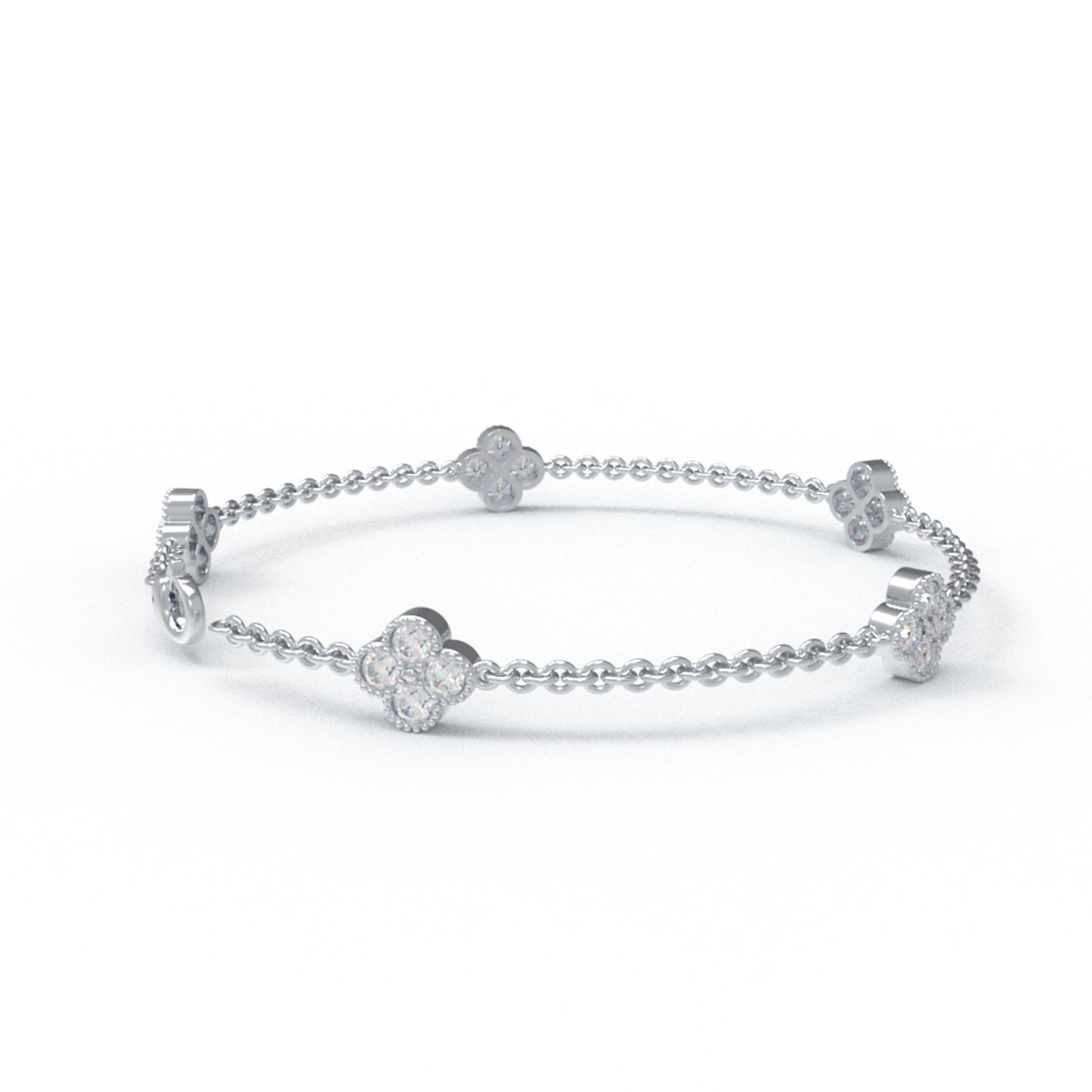 925 Sterling Silver Four Leaf Clover Lucky Bracelet with 20 Moissanite Stones - Adjustable Women's Bracelet for Daily Wear, Ideal Gift for Mother's Day, Women's Day, New Year, Birthday, Anniversary