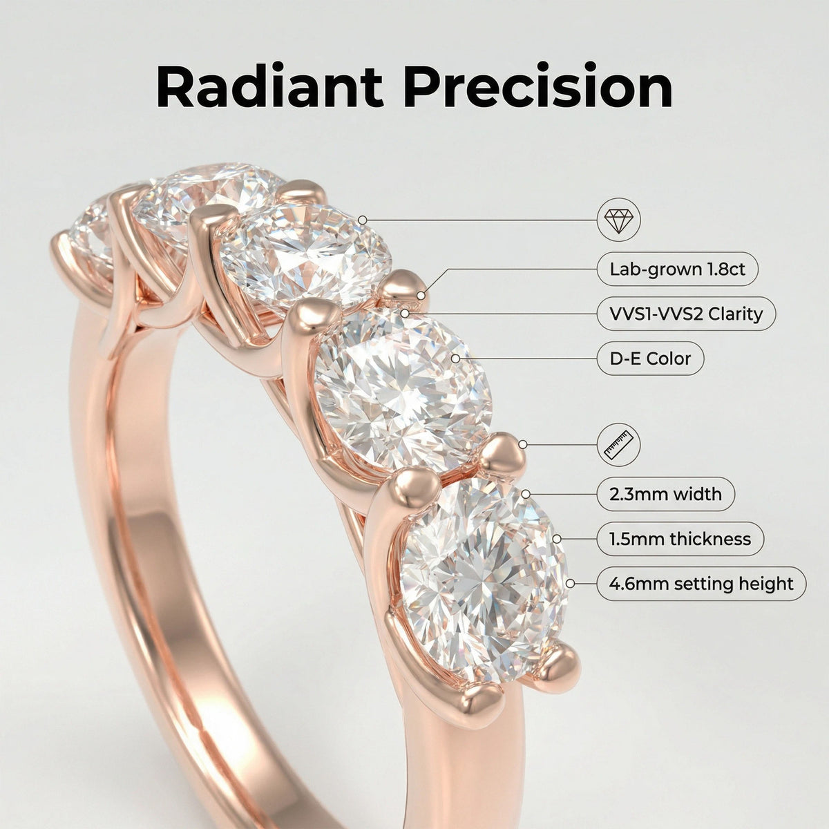 1.80CT Six-Stone Lab-Grown Diamond Anniversary Ring in 10K or 14K Rose Gold