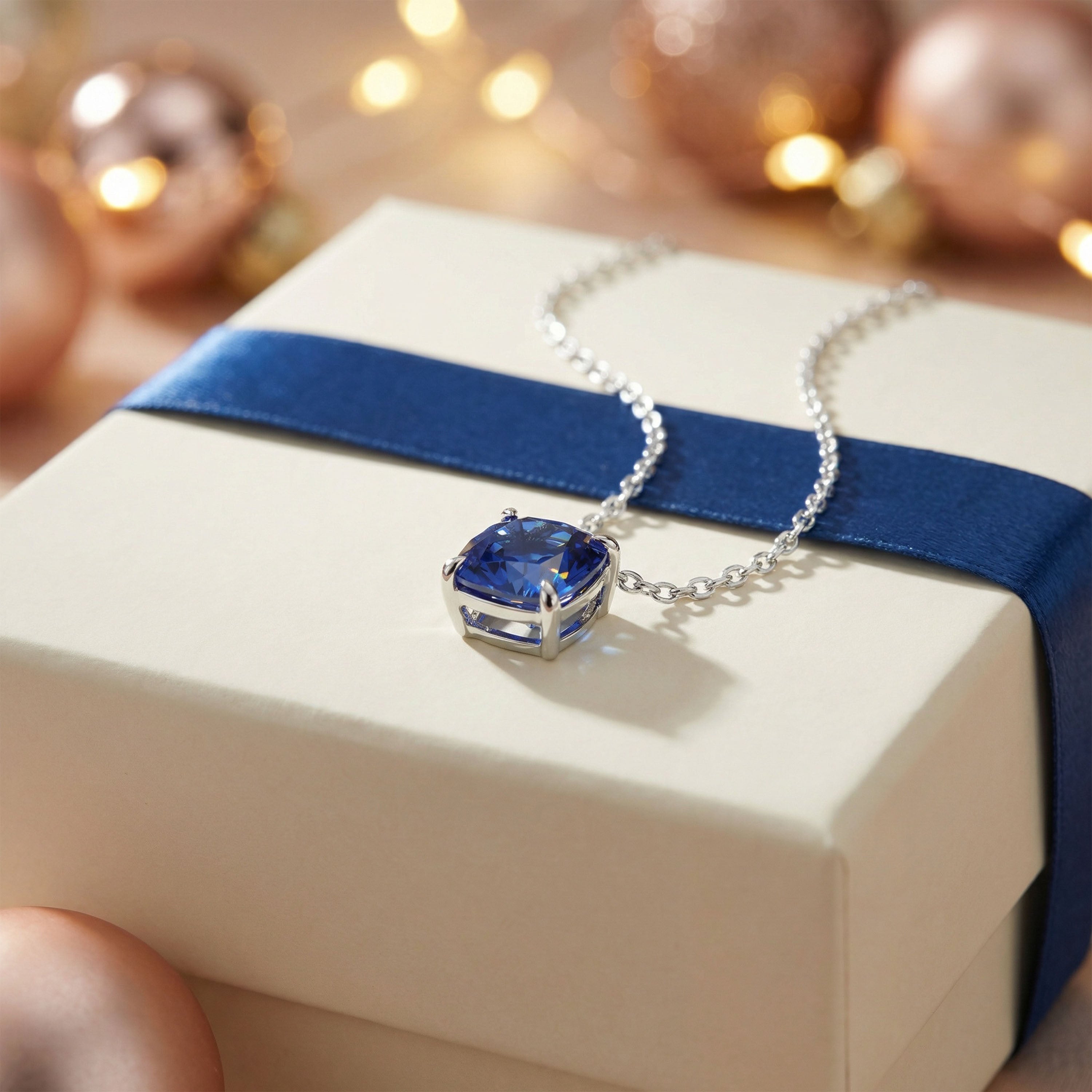 Handmade 925 Sterling Silver Cushion Cut Lab-Grown Sapphire Pendant, Premium Jewelry Gift for Any Occasion