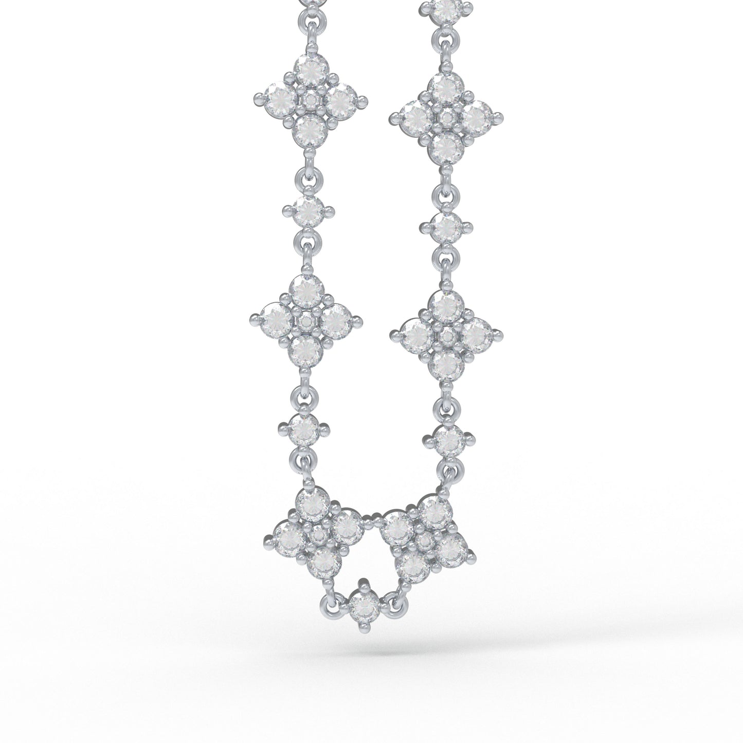 Ophelia Eternity Women's White Gold or 950 Platinum Four Leaf Clover Bracelet | 2ct/3ct Lab Diamond | Adjustable Lucky Jewelry for Anniversary, Mother's Day Gift