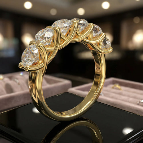 1.8ct Lab Grown Diamond Ring (6 Stones, VVS1-VVS2 D-E Color) in 10K/14K/Yellow Gold, Proposal Wedding Anniversary Band for Women