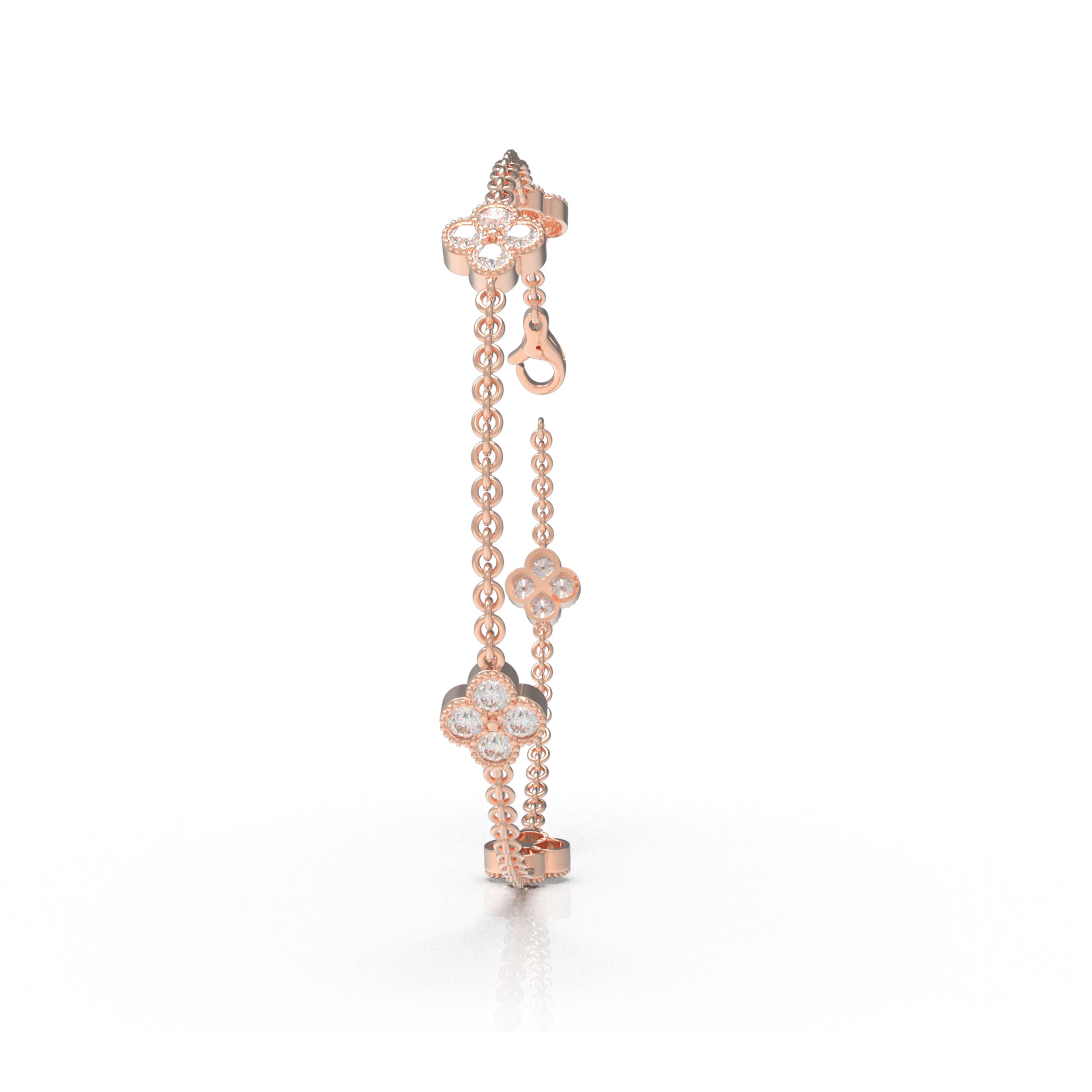 Handmade Four - Leaf Clover Bracelet with Lab - Grown Diamonds (VVS1 - VVS2 Clarity) in 9K/14K/18K Rose Gold