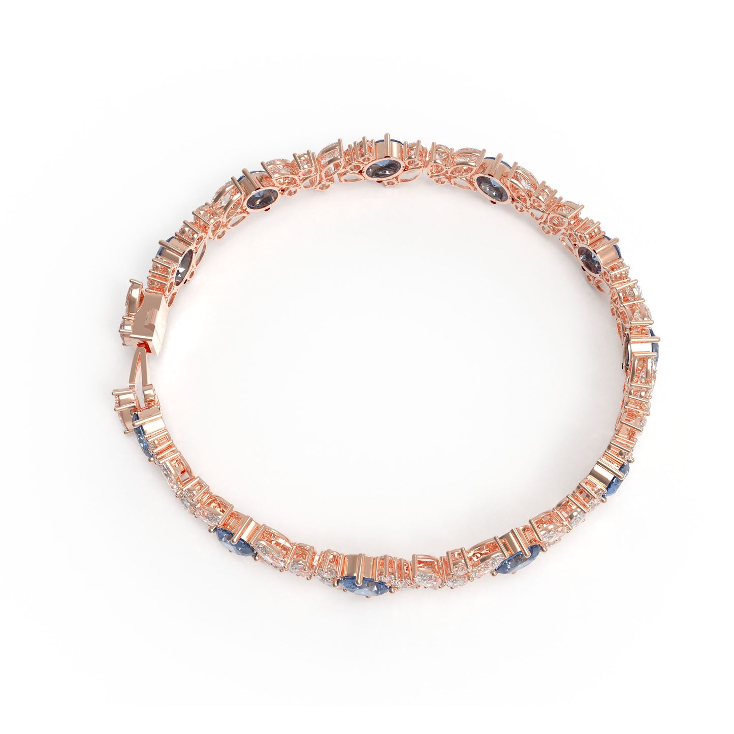 Handmade Gorgeous Lab - Grown Sapphire & Diamond Bracelet with Rose Gold, Total Weight 10CT/12CT/15CT