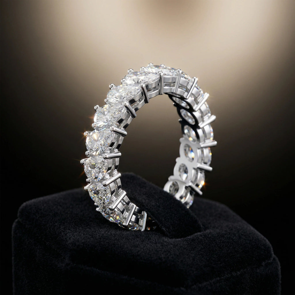 Drops of Eternity 3 CTW Pear-Cut Moissanite Full Eternity Band in 925 Sterling Silver