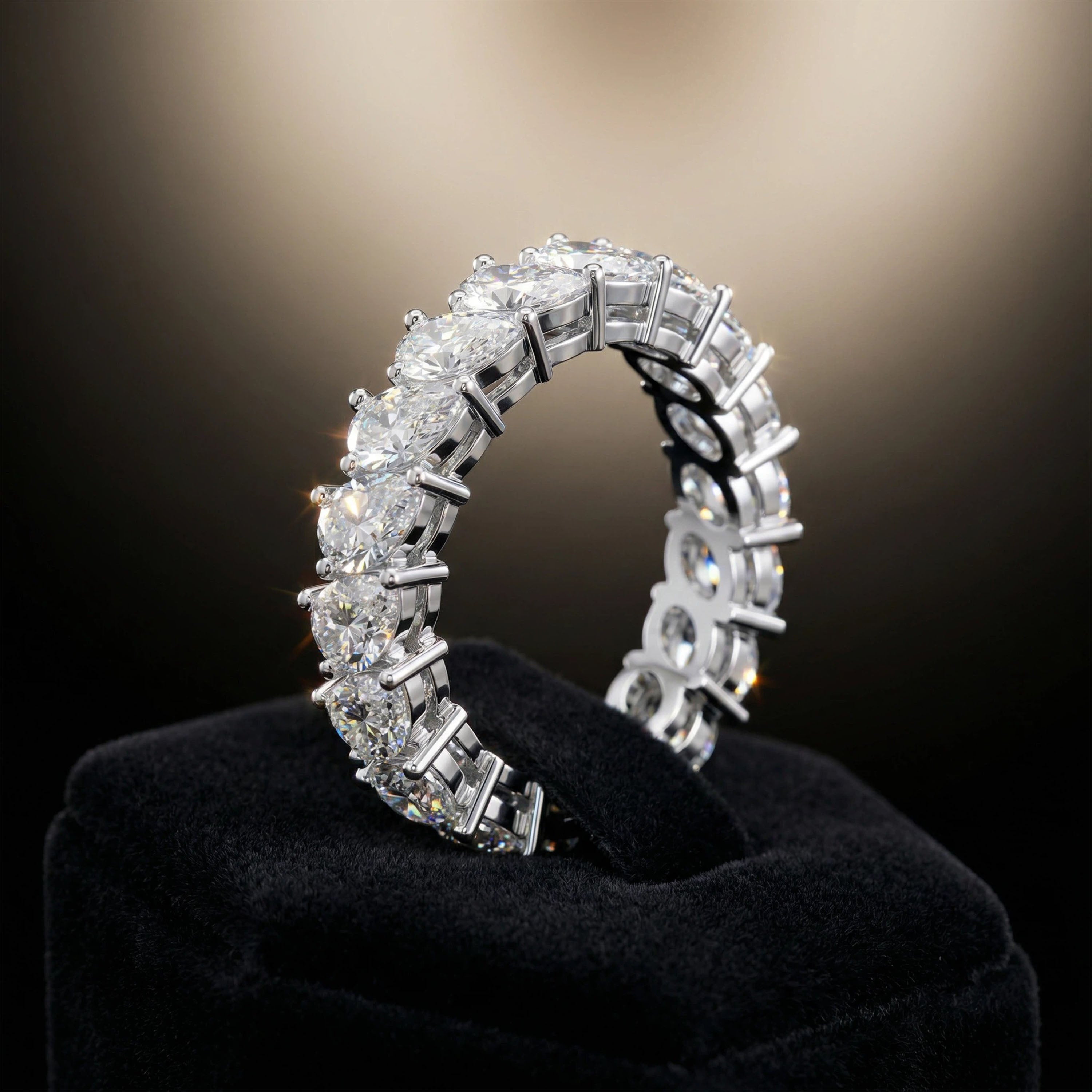 Drops of Eternity 3 CTW Pear-Cut Moissanite Full Eternity Band in 925 Sterling Silver