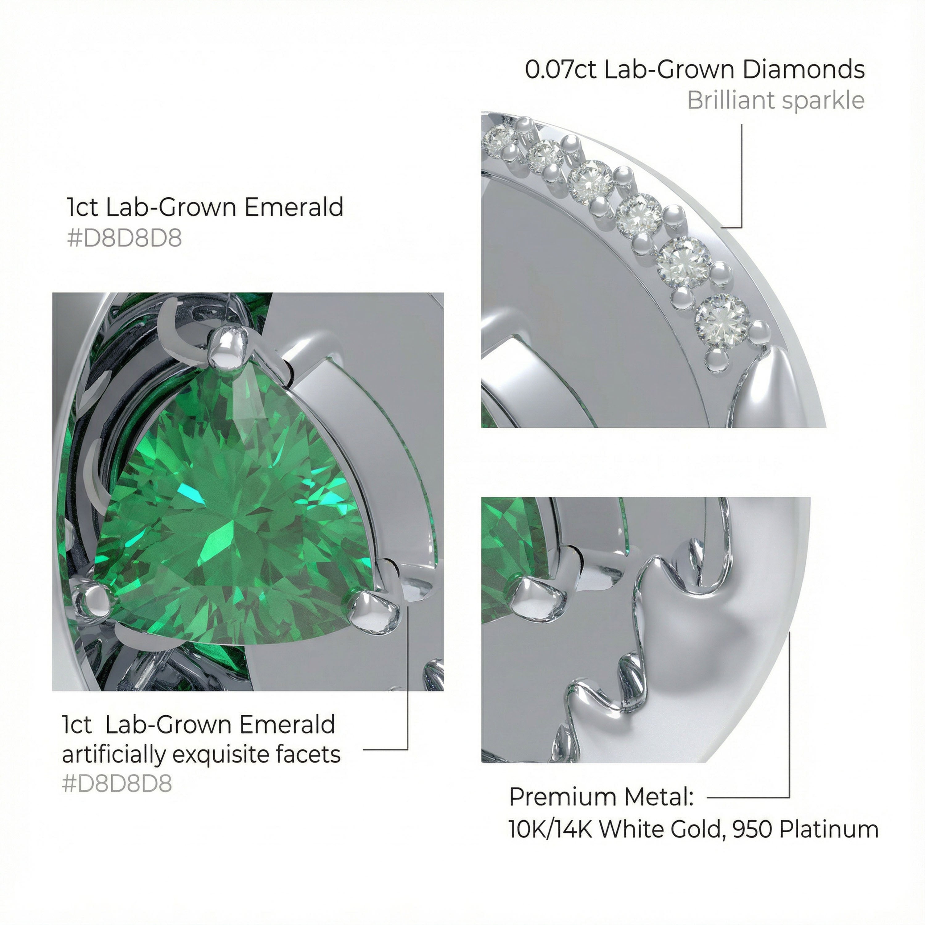 Lab-Grown 1CT Emerald Pendant Necklace with 6 VVS1-VVS2 D-E Color Diamonds, 10K/14K White/Yellow/Rose Gold & Platinum, Perfect Gift for Anniversary/Valentine’s Day/Christmas