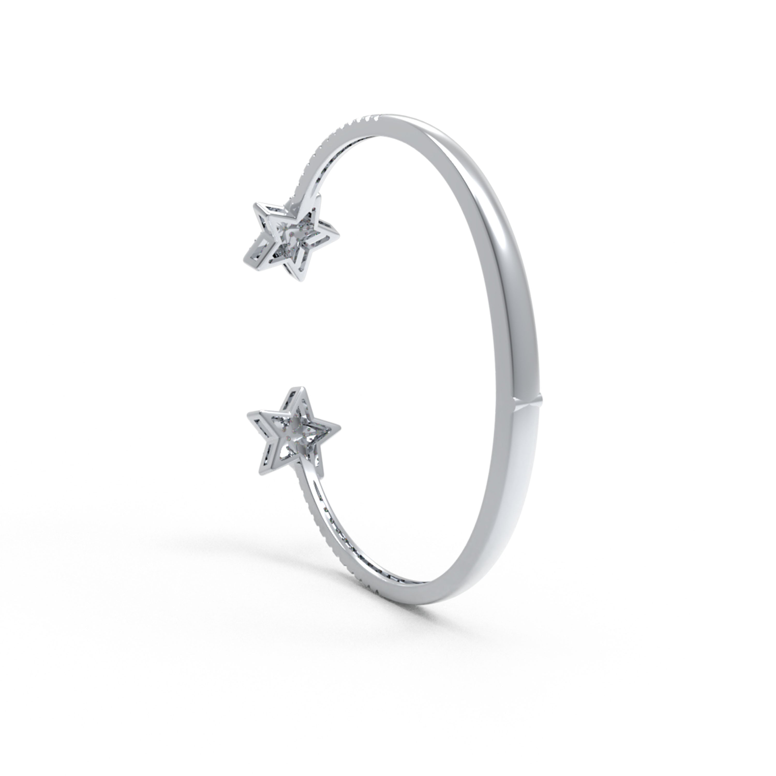 Twin Stars 1 CTW Moissanite Cuff Bangle in Sterling Silver