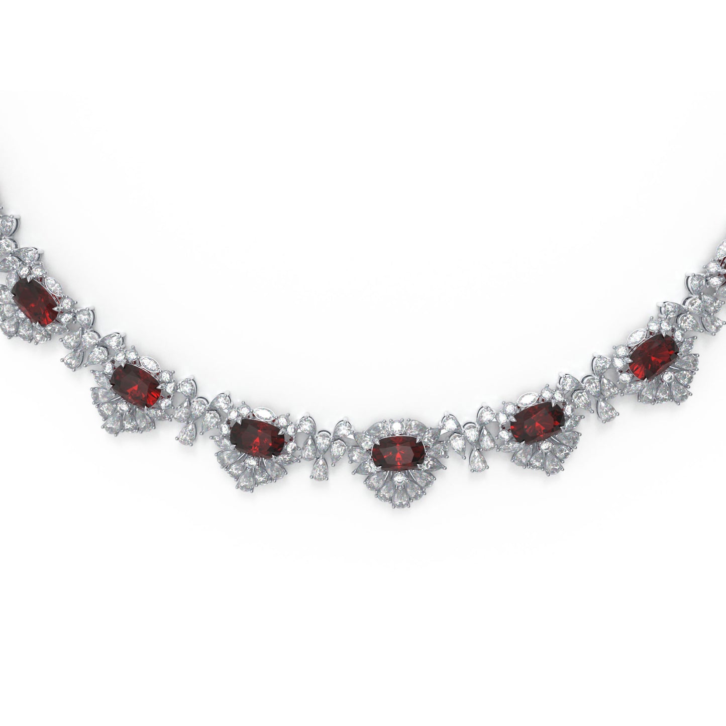 Ophelia Eternity Lab Grown Diamond & Ruby Statement Necklace, 16ct Ruby & 20ct Fancy Shape Lab Diamond, 18K/14K/9K Gold & Platinum Option, Luxury Fine Jewelry for Women