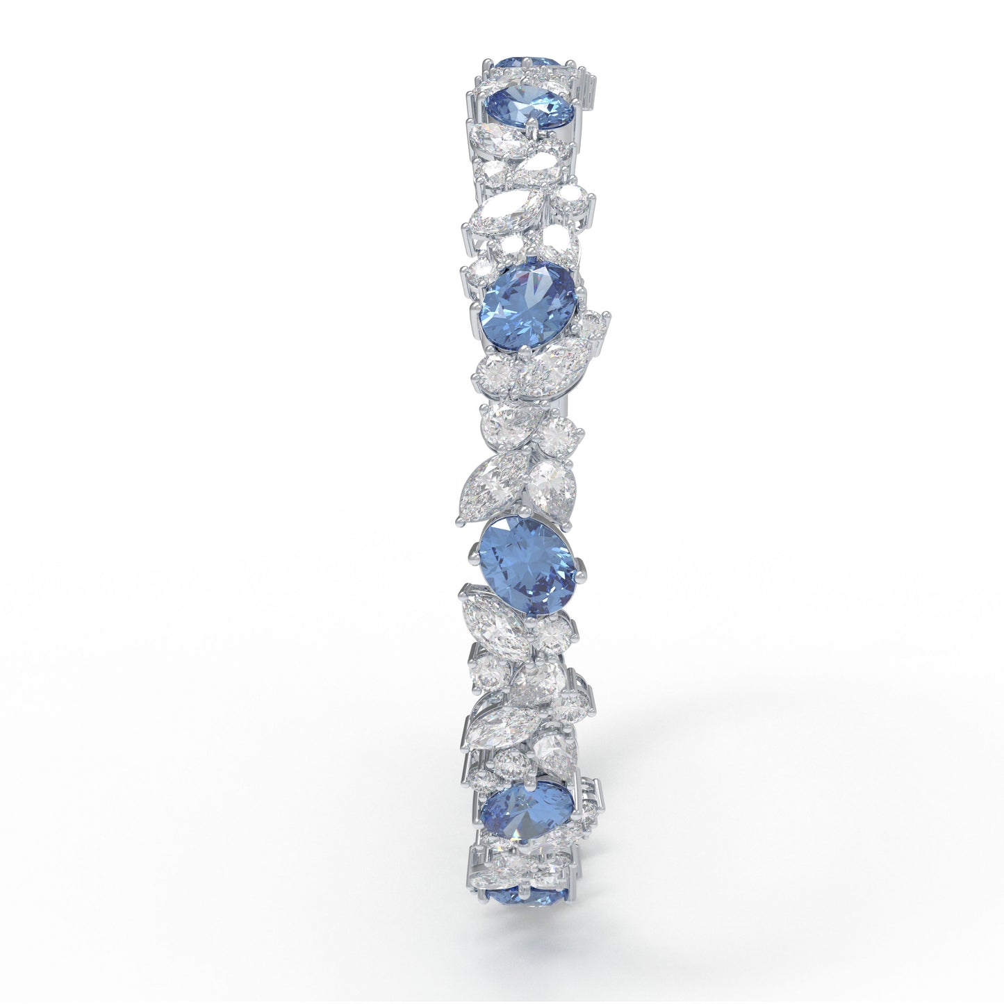 925 Sterling Silver Marquise Bracelet – 11 Lab-Created Marquise Sapphires & 33 Pear Moissanite, 10ct/12ct/15ct Total Carat, Luxury Jewelry Gift for Wife, Mother, Sister