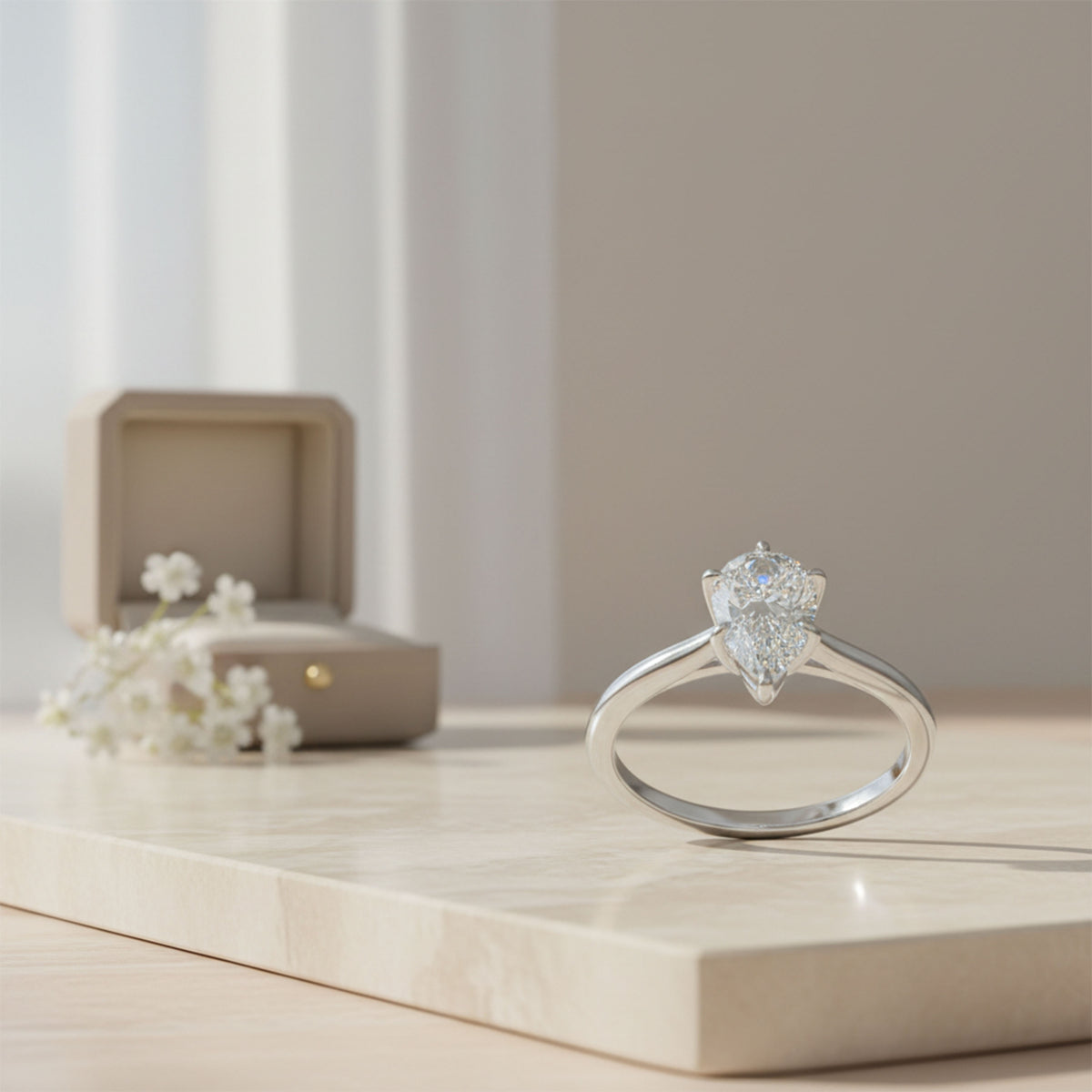Dew of Promise Pear-Cut Gemstone Ring in Sterling Silver
