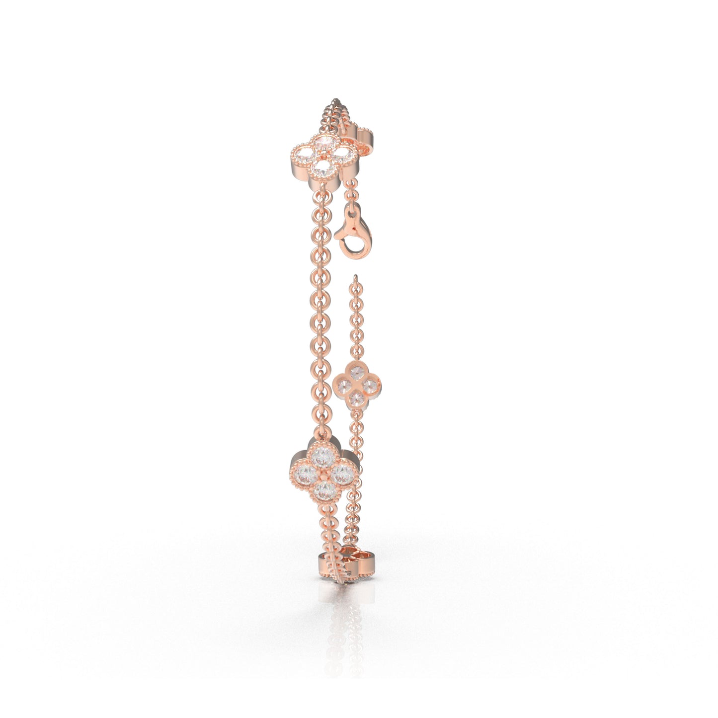 Sterling Silver 14K Rose Gold Plated Four Leaf Clover Lucky Bracelet with 1ct/2ct/3ct Moissanite, Gift for Women