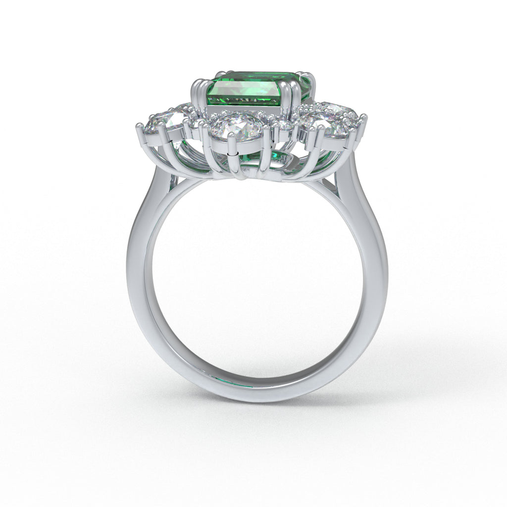 2CT Emerald-Cut Lab-Grown Diamond Halo Engagement Ring in White Gold or Platinum