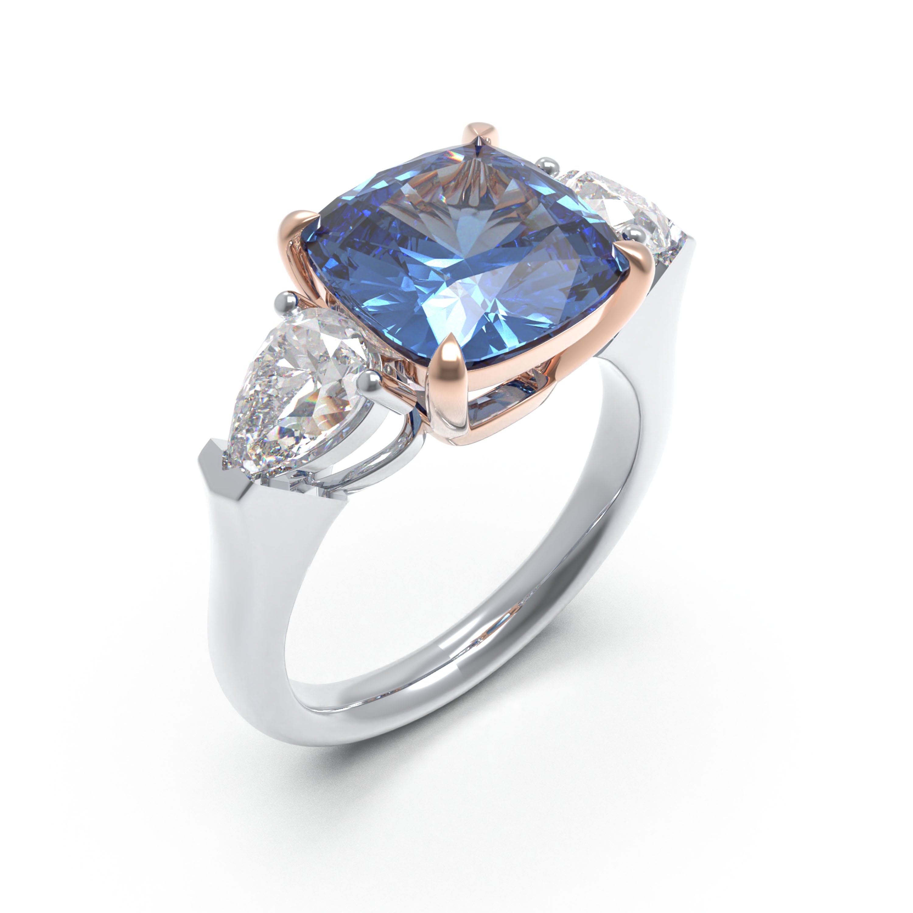 Handmade Lab-Grown Sapphire Three-Stone Engagement Ring – 2.8CT/4CT