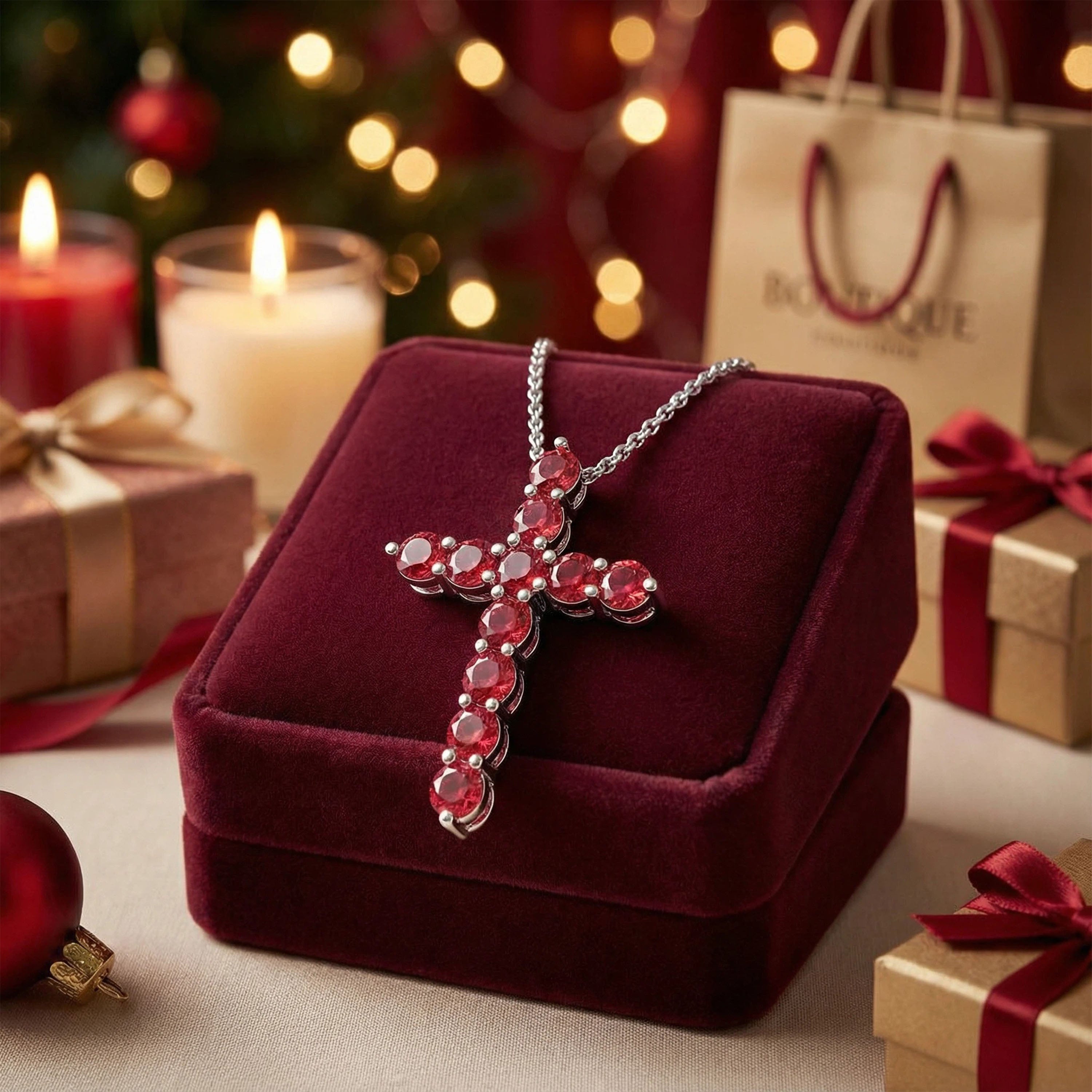 925 Sterling Silver Pendant Necklace with 1ct Lab-Created Rubies (11 Round 3mm) - 450mm Chain, Anniversary & Valentine's Day Gift for Her