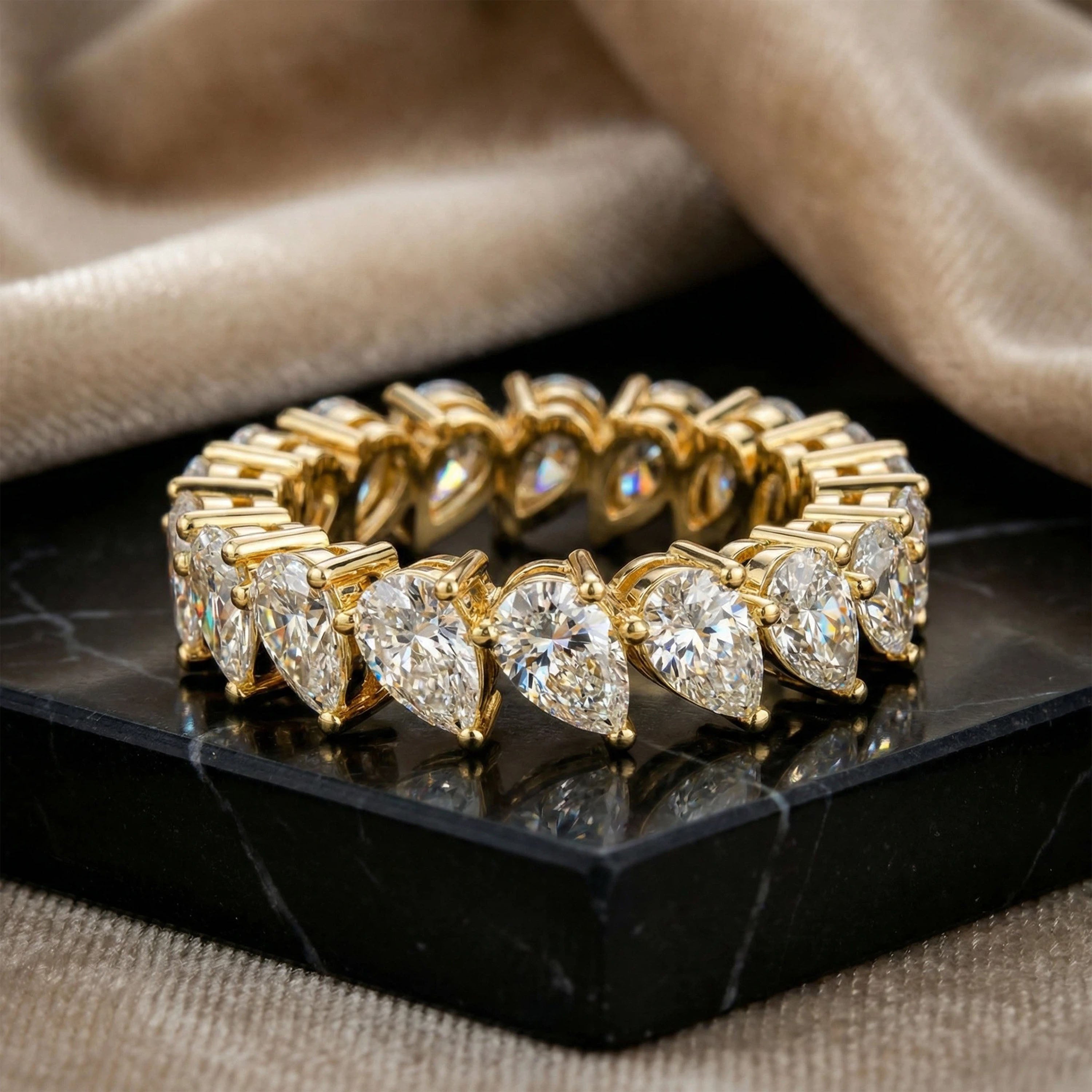 Drops of Eternity 3 CTW Pear Lab-Grown Diamond Full Eternity Band in Yellow Gold