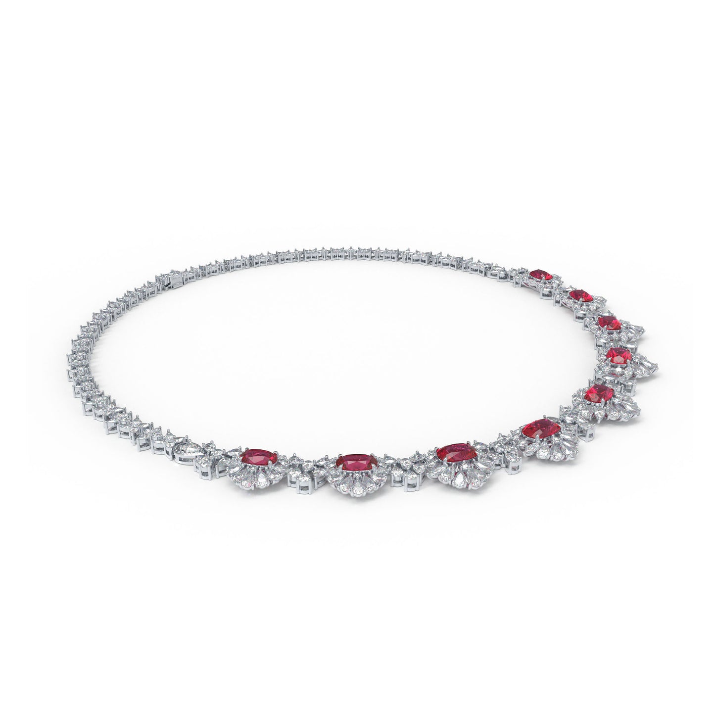 Ophelia Eternity Lab Grown Diamond & Ruby Statement Necklace, 16ct Ruby & 20ct Fancy Shape Lab Diamond, 18K/14K/9K Gold & Platinum Option, Luxury Fine Jewelry for Women