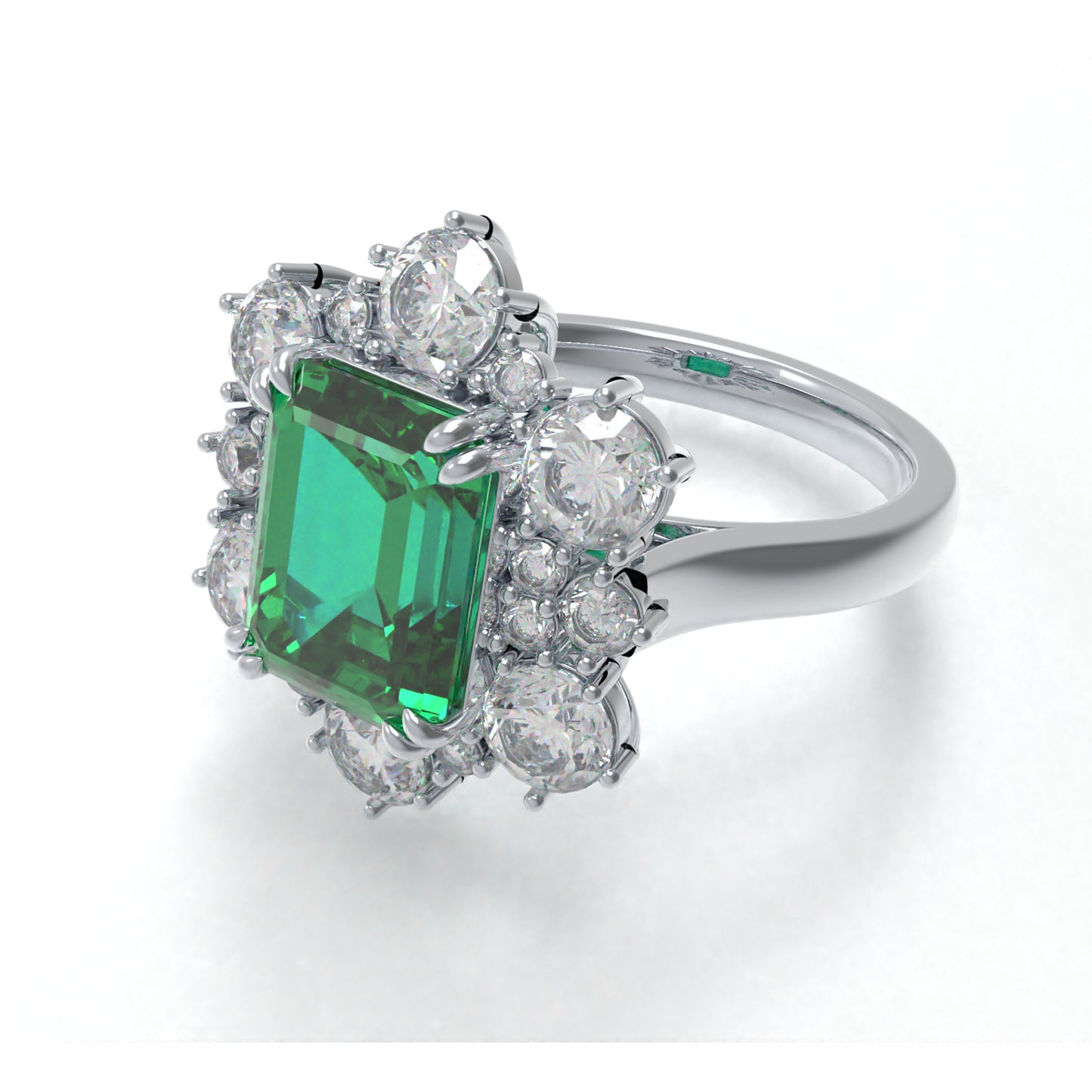 2ct Lab-Grown Emerald Cut Diamond Ring with 1.3ct Halo, 10K/14K White Gold or 950 Platinum