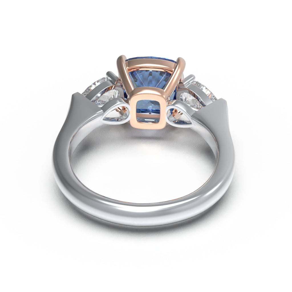 Handmade Lab-Grown Sapphire Three-Stone Engagement Ring – 2.8CT/4CT