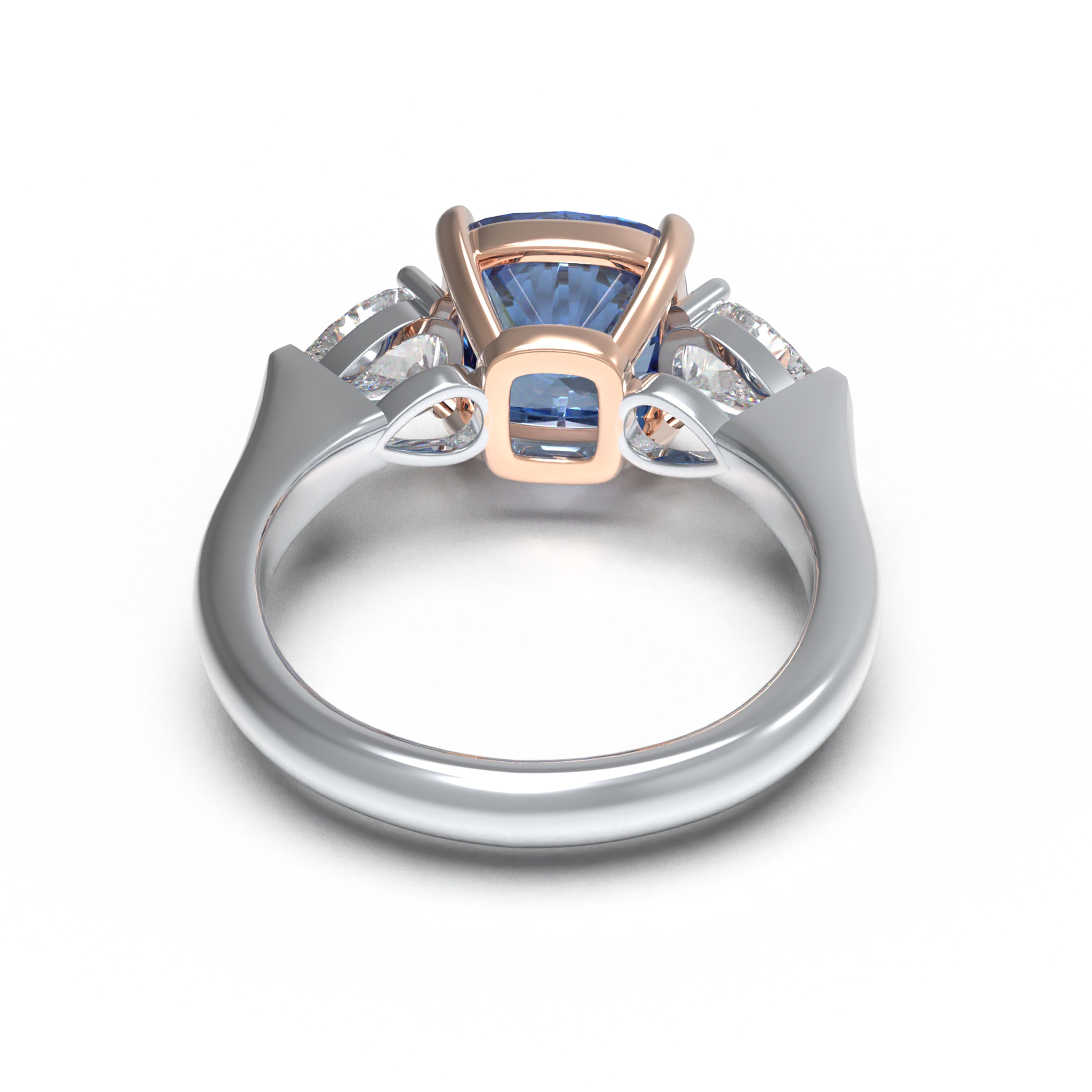 Handmade Lab-Grown Sapphire Three-Stone Engagement Ring – 2.8CT/4CT