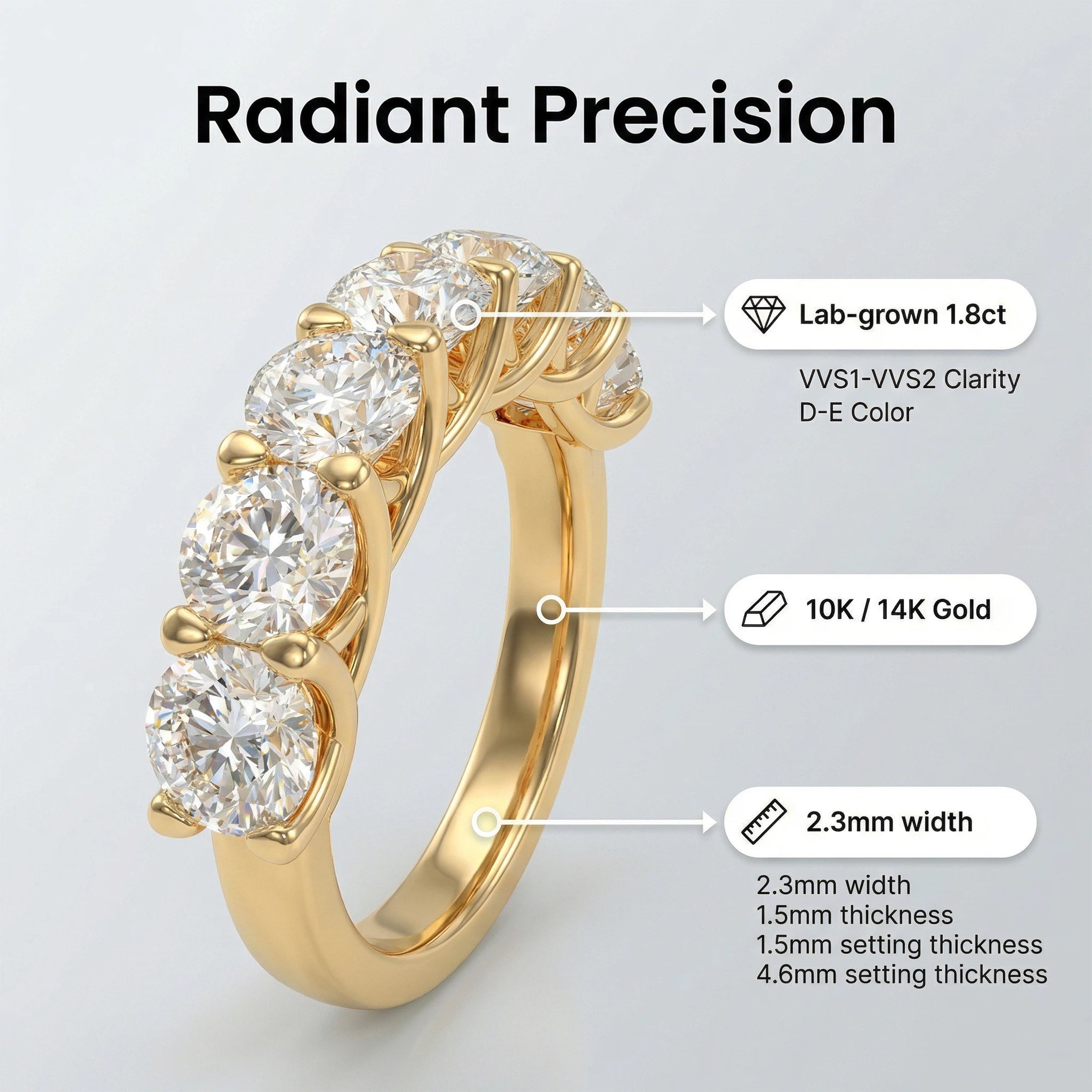 1.80CT Six-Stone Lab-Grown Diamond Ring in 10K or 14K Yellow Gold